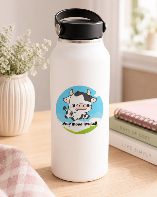 Stay Mooo-tivated Cow Sticker | Cute Kawaii Cow Decal