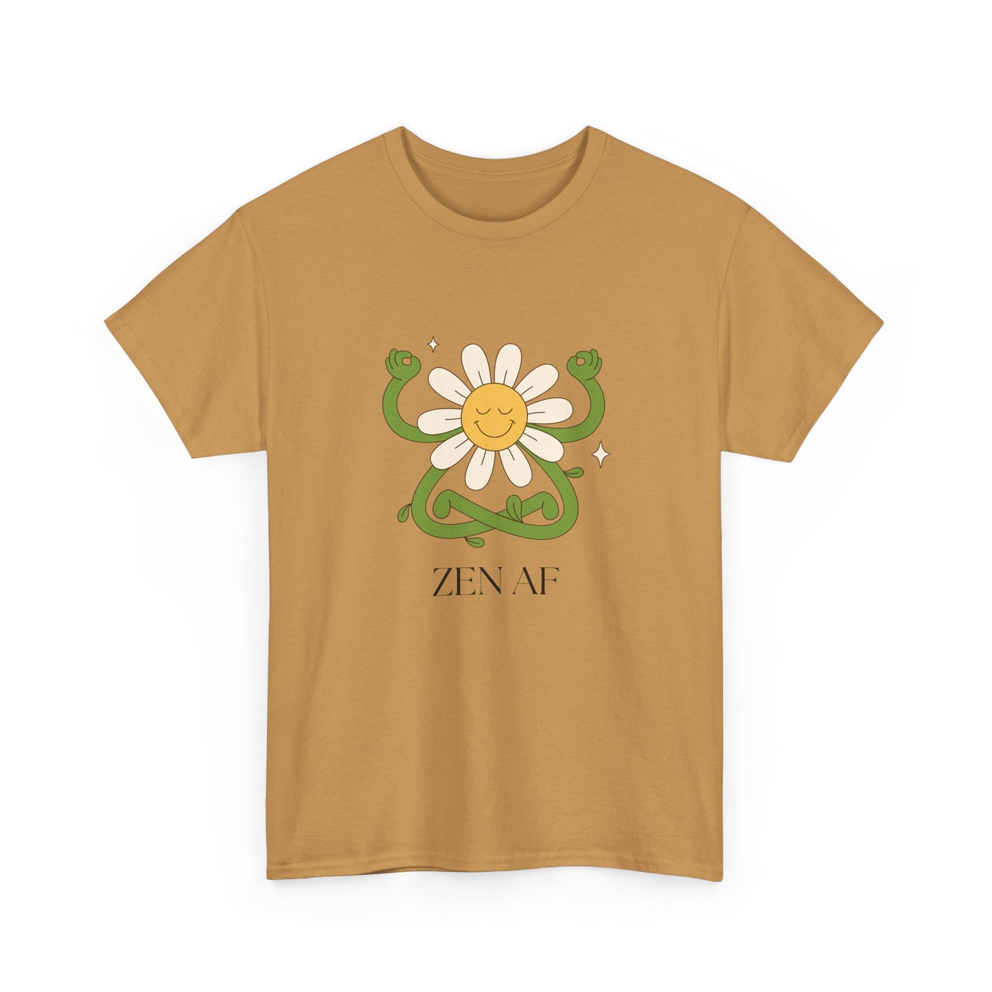 Zen AF Daisy Unisex Heavy Cotton Tee, Relaxed Fit Shirt, Positive Vibes Tee, Gift for Mindfulness, Casual Wear for Every Occasion