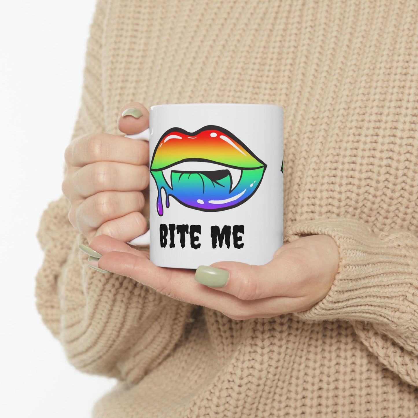 Colorful Vampire Fangs Ceramic Mug, Halloween Coffee Cup, Halloween Kitchen Decor, 11oz Mug, 15oz Mug, Spooky Fangs Mug