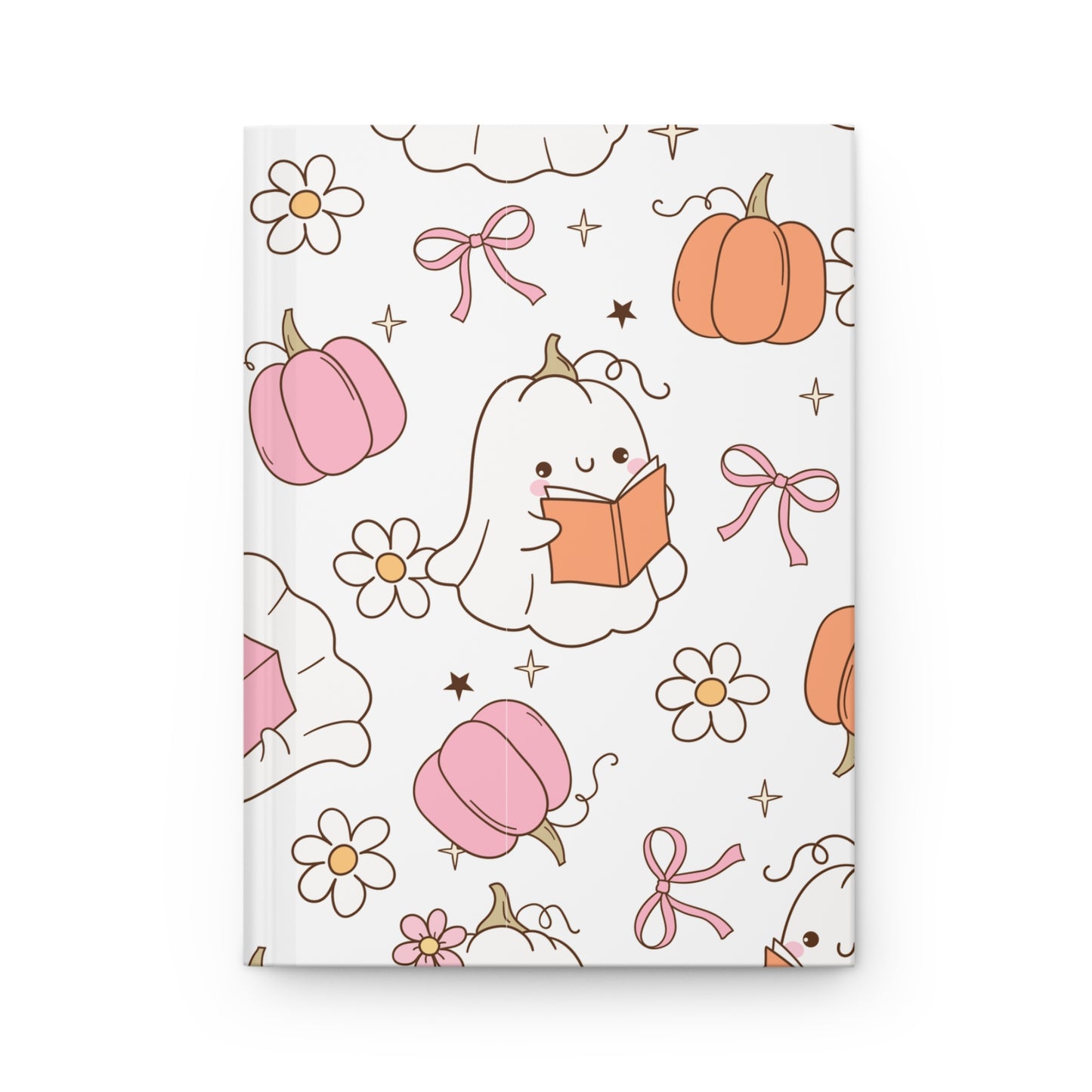 Cute Pink Ghost and Pumpkin Hardcover Journal for Fall,  Aesthetic Writing Notebook, Halloween Gift, Stationery Lovers, Kawaii Journal