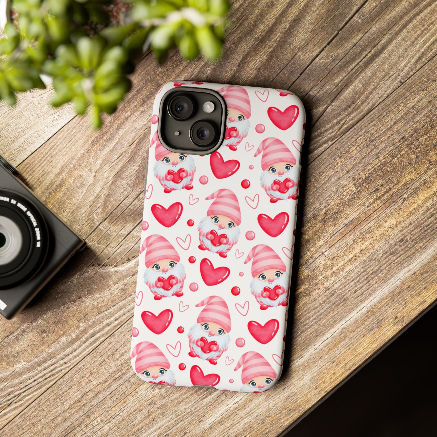 Pink Gnome Heart Phone Case, Festive Gift for Her, Unique Protective Case, Fun Holiday Accessory, Valentine's Day Accessory