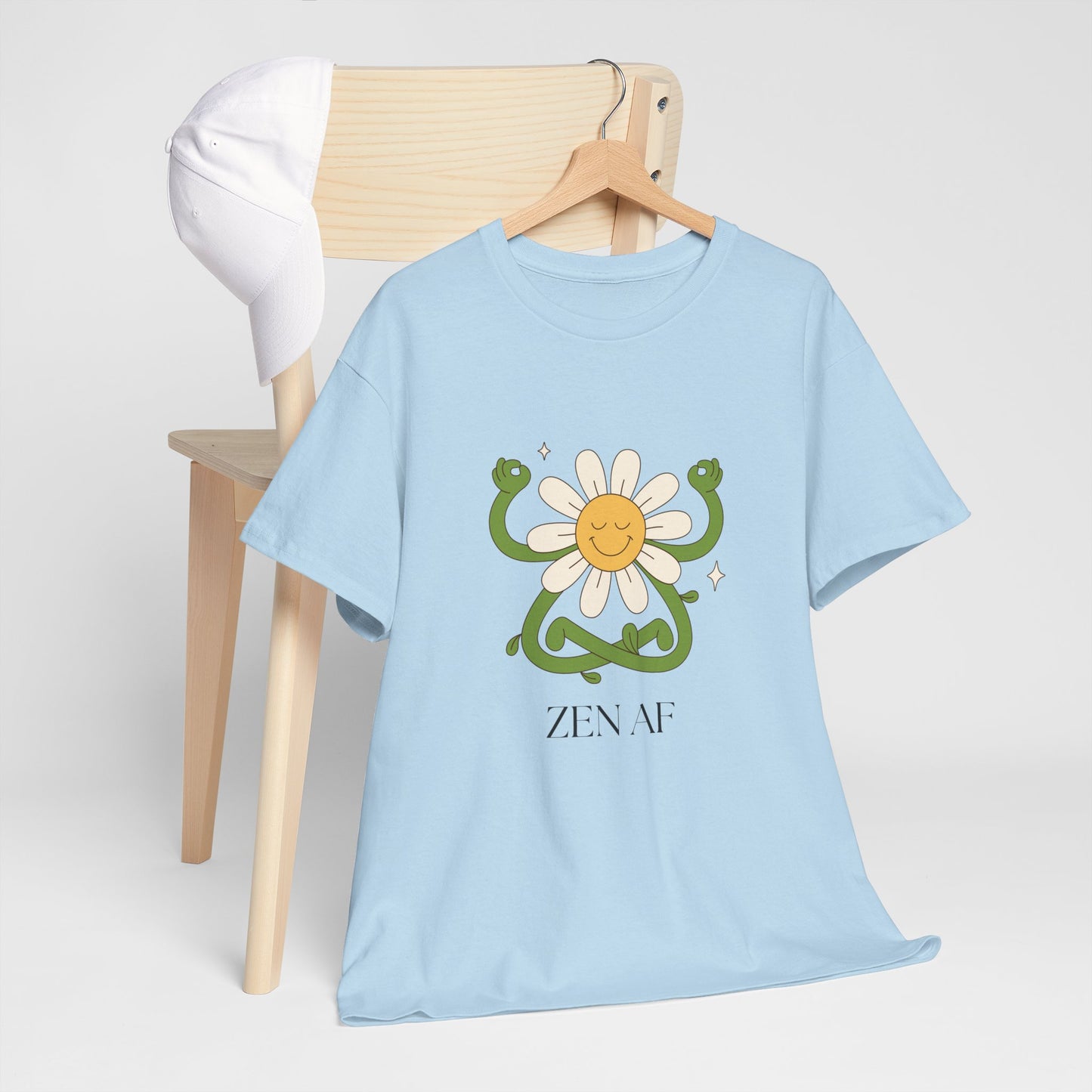 Zen AF Daisy Unisex Heavy Cotton Tee, Relaxed Fit Shirt, Positive Vibes Tee, Gift for Mindfulness, Casual Wear for Every Occasion