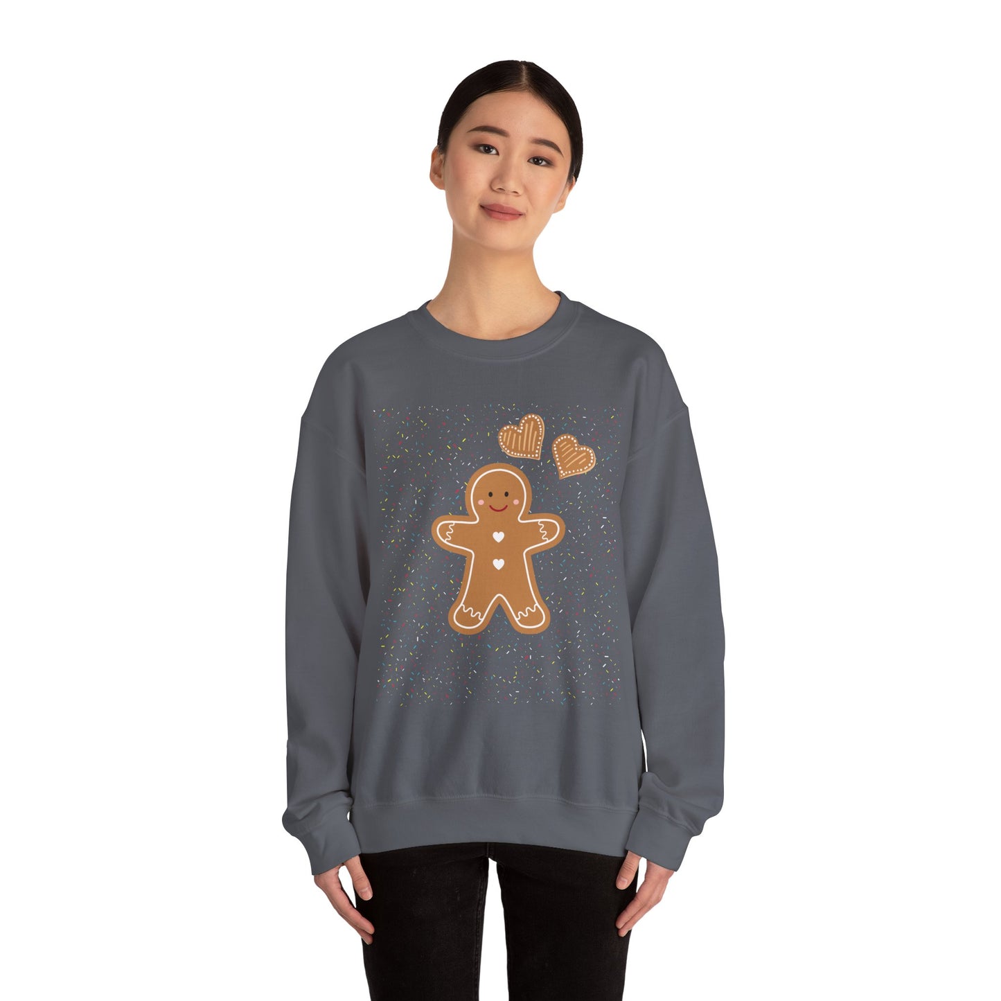 Gingerbread Heart Sweatshirt for Cozy Holidays, Unisex Crewneck Pullover, Christmas Gift, Festive Apparel, Winter Fashion