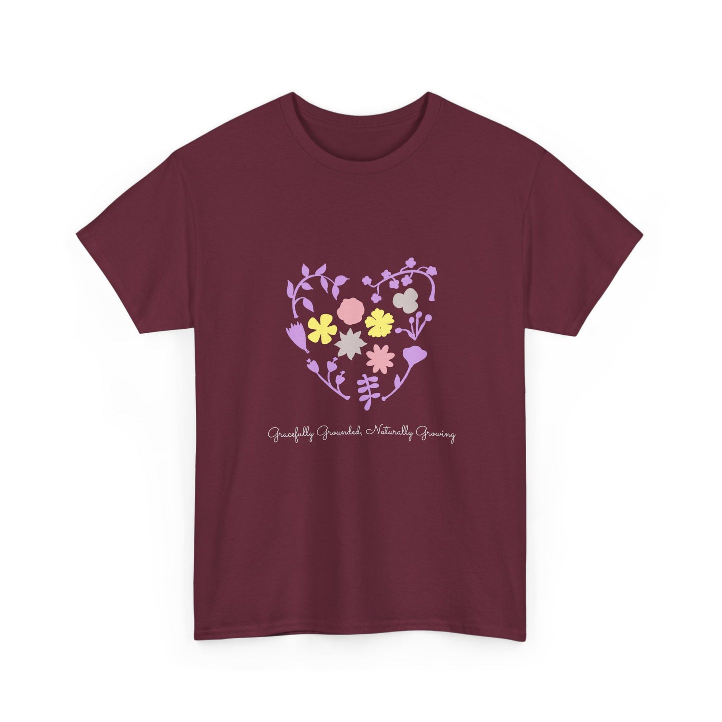 Gracefully Grounded Short Sleeve Tee, Floral Heart Inspirational T-Shirt