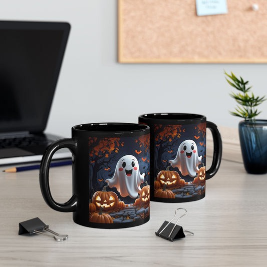 Ghostly Black Ceramic Mug, Halloween Spooky Pumpkins Gift, Cute Cartoon Cup, Tea Coffee Drinkware, Haunted Seasonal Decor, Scary Kitchen