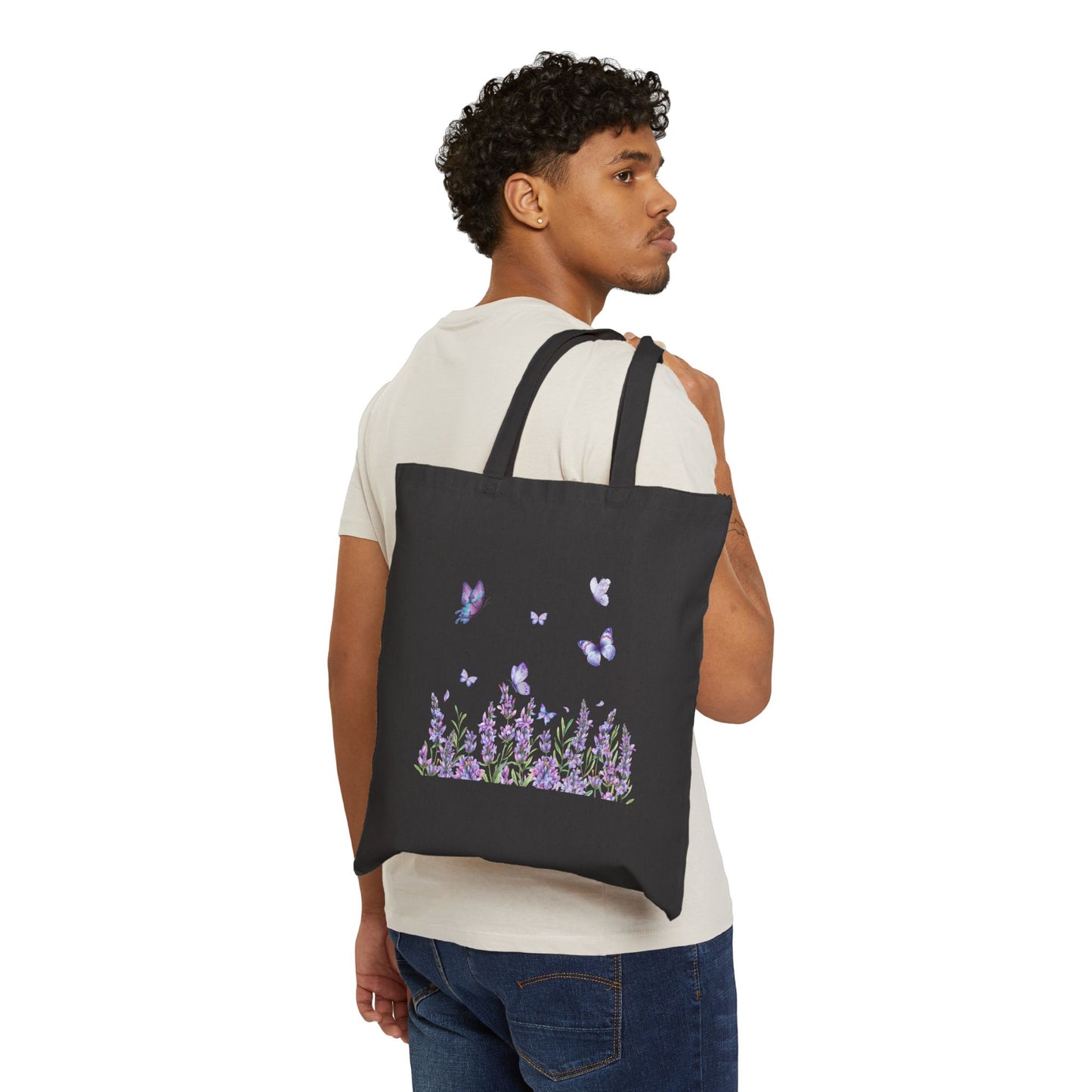 Lavender Butterfly Canvas Tote Bag – Nature-Inspired Reusable Bag