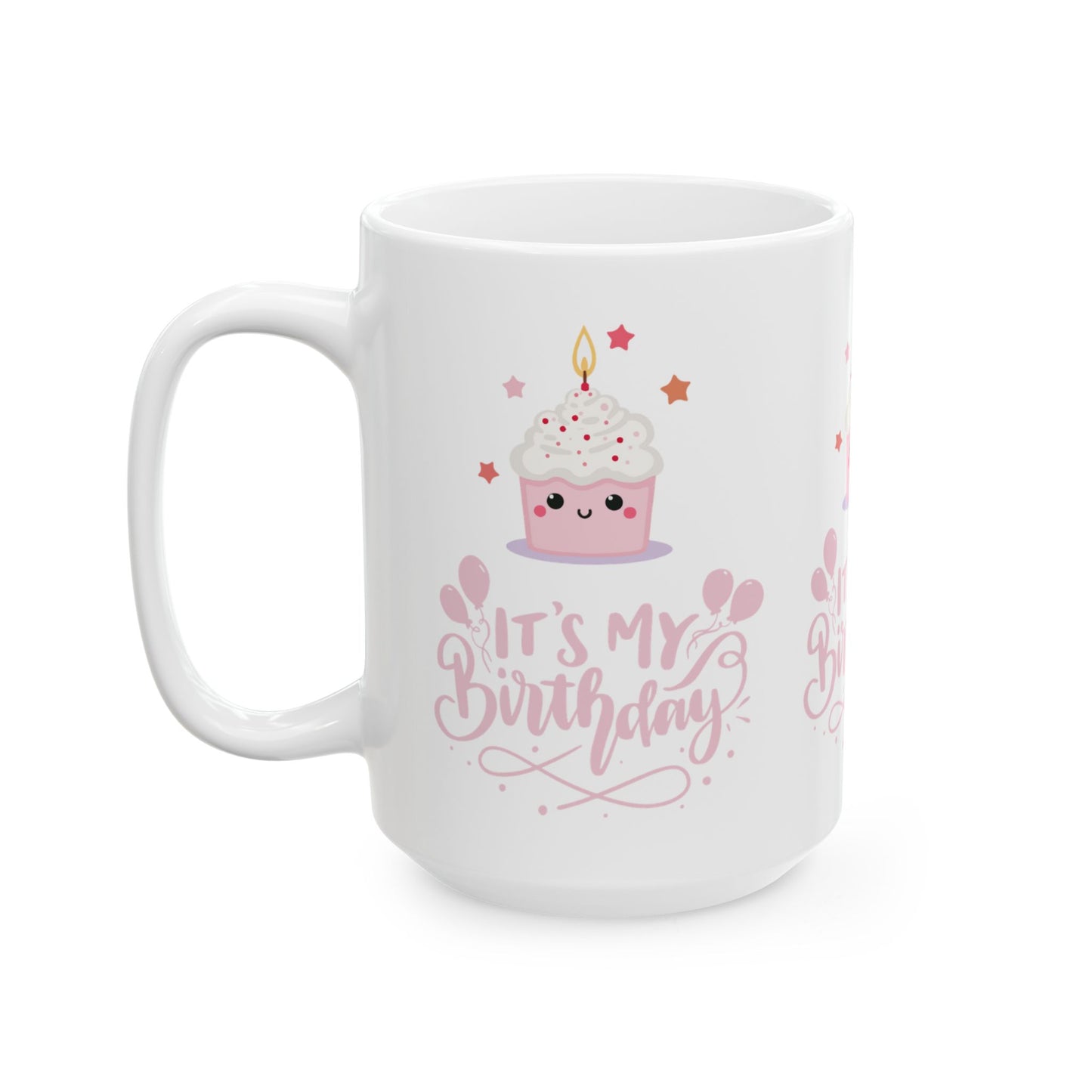 Cute Pink Birthday Mug with Cupcake Design, Perfect Gift for Birthdays, Celebrations, and Parties, Ceramic Coffee Mug