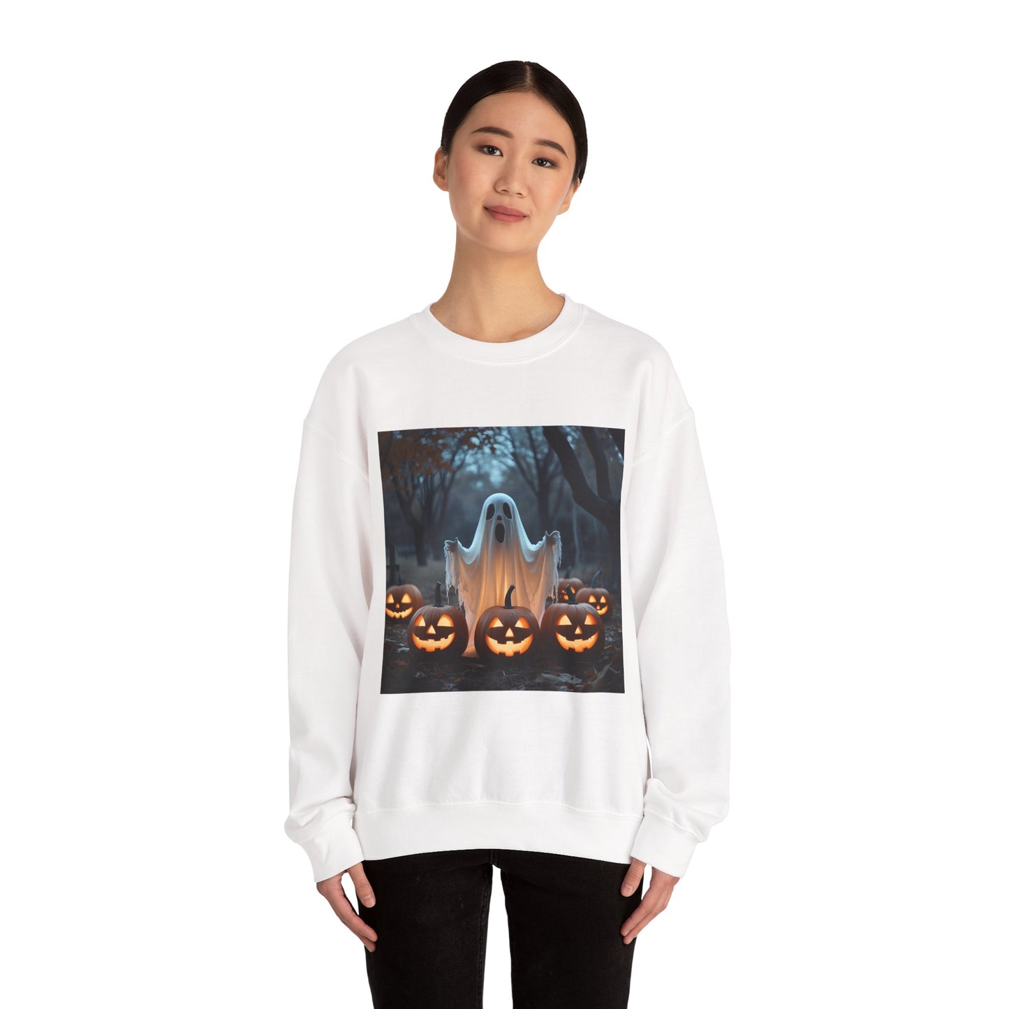 Halloween Spooky Crewneck Sweatshirt, Haunted Ghost Pumpkins Shirt, Unisex Halloween Apparel, Scary Sweatshirt, Fall Fashion