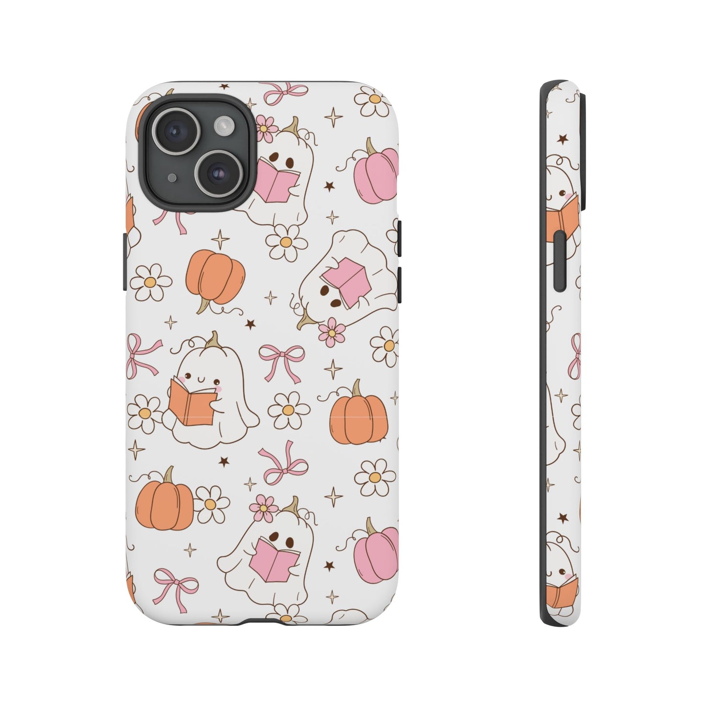 Pink Ghost and Pumpkin Phone Case, Halloween Decor, Girlfriend Gift, Kawaii Phone Cover, Fall Accessories