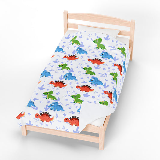 Colorful Dino Friends Plush Blanket - Cartoon Dinosaurs Velveteen Throw for Kids