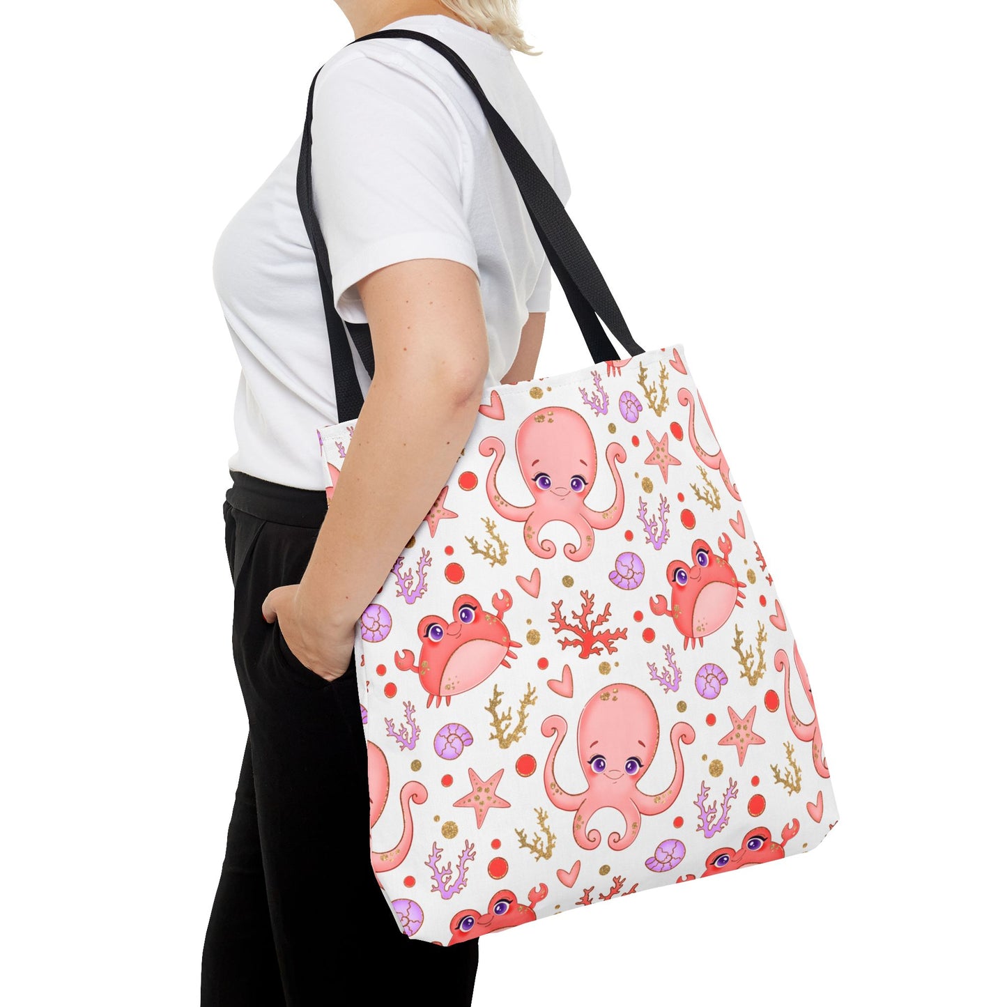 Ocean-Themed Tote Bag, Cute Octopus and Crab Design, Beach Bag, Eco-Friendly Shopping Tote, Perfect Gift for Sea Lovers
