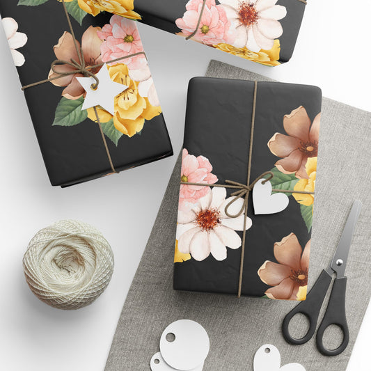 Elegant Black Floral Wrapping Paper – Vintage Flower Gift Wrap