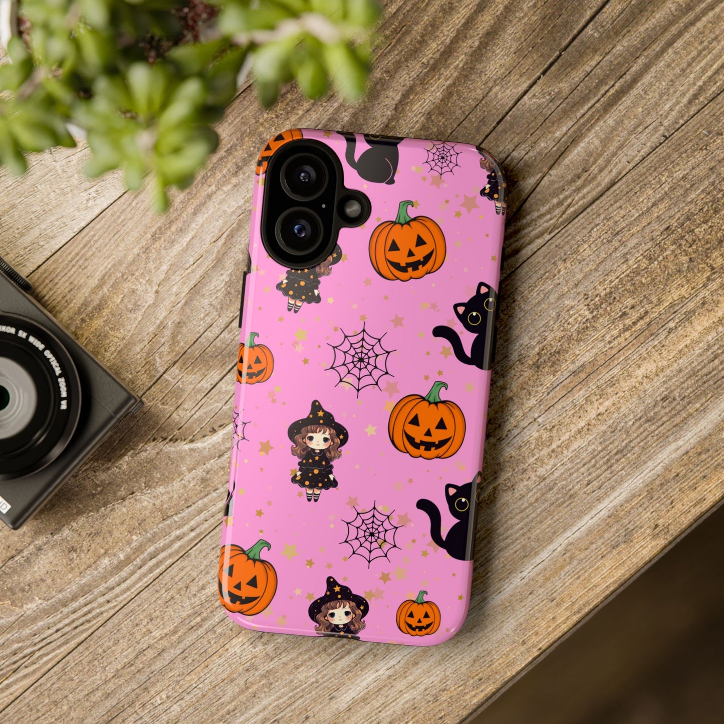Pink Halloween Phone Case, Cute Witch and Cat Design, Spooky Fall Decor, Perfect Halloween Gift, Cute Cell Phone Case, Fun Pumpkin Design
