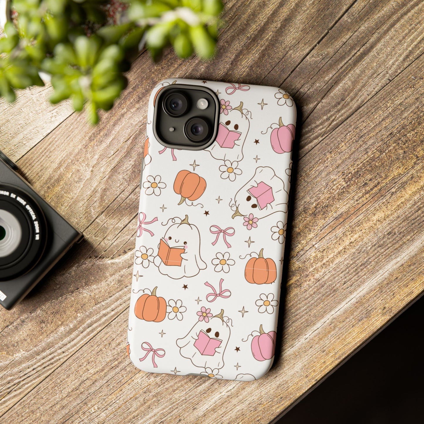 Pink Ghost and Pumpkin Phone Case, Halloween Decor, Girlfriend Gift, Kawaii Phone Cover, Fall Accessories