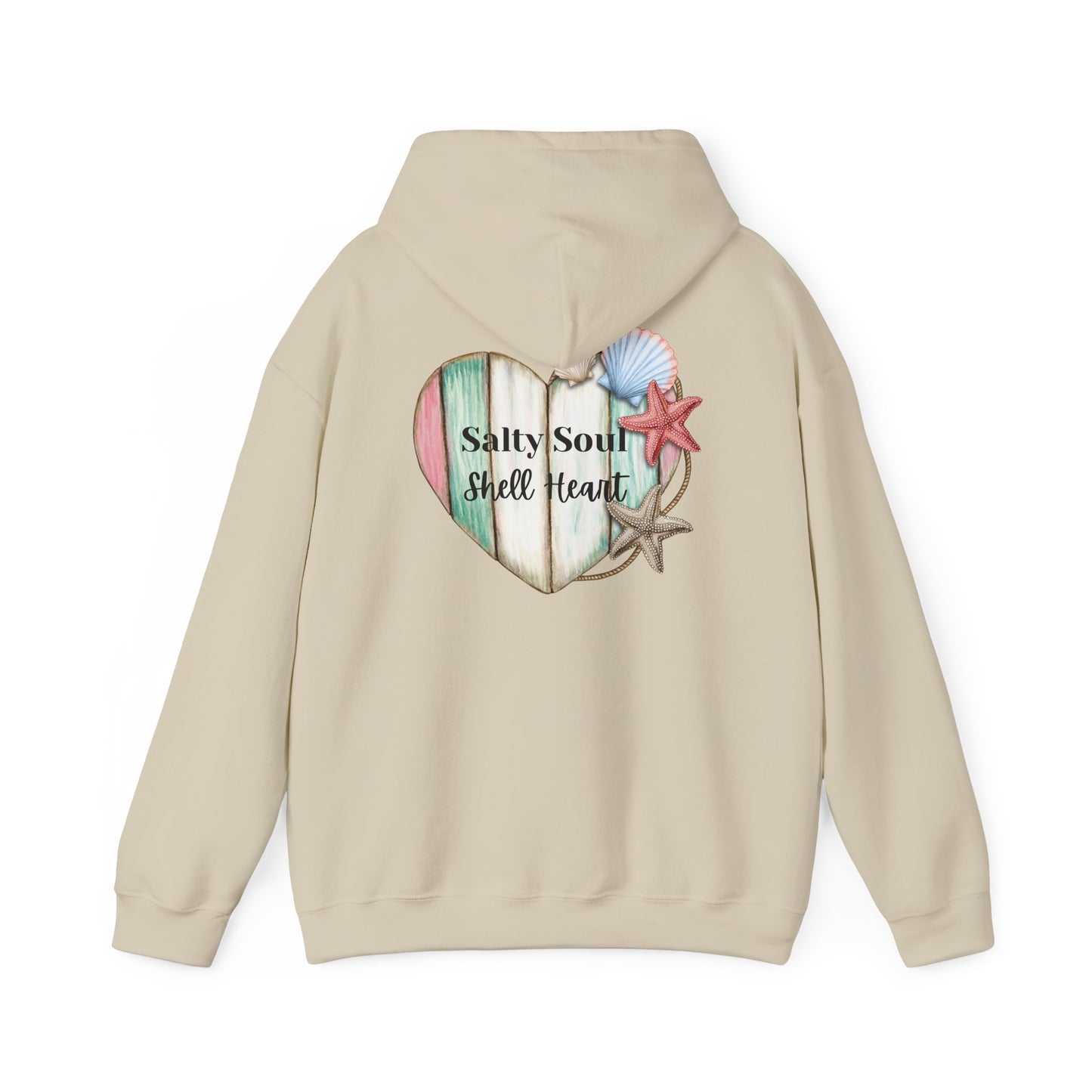 Salty Soul Shell Heart Hoodie, Beach Lover Coastal Sweatshirt for Ocean Vibes, Summer Vibes Gift