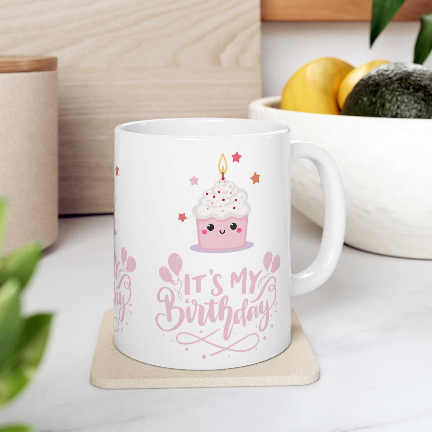 Cute Pink Birthday Mug with Cupcake Design, Perfect Gift for Birthdays, Celebrations, and Parties, Ceramic Coffee Mug