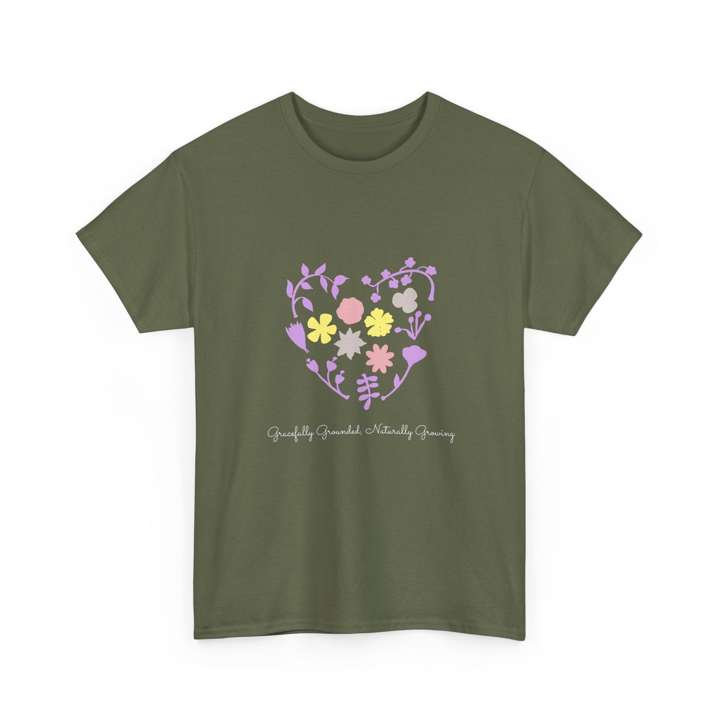 Gracefully Grounded Short Sleeve Tee, Floral Heart Inspirational T-Shirt
