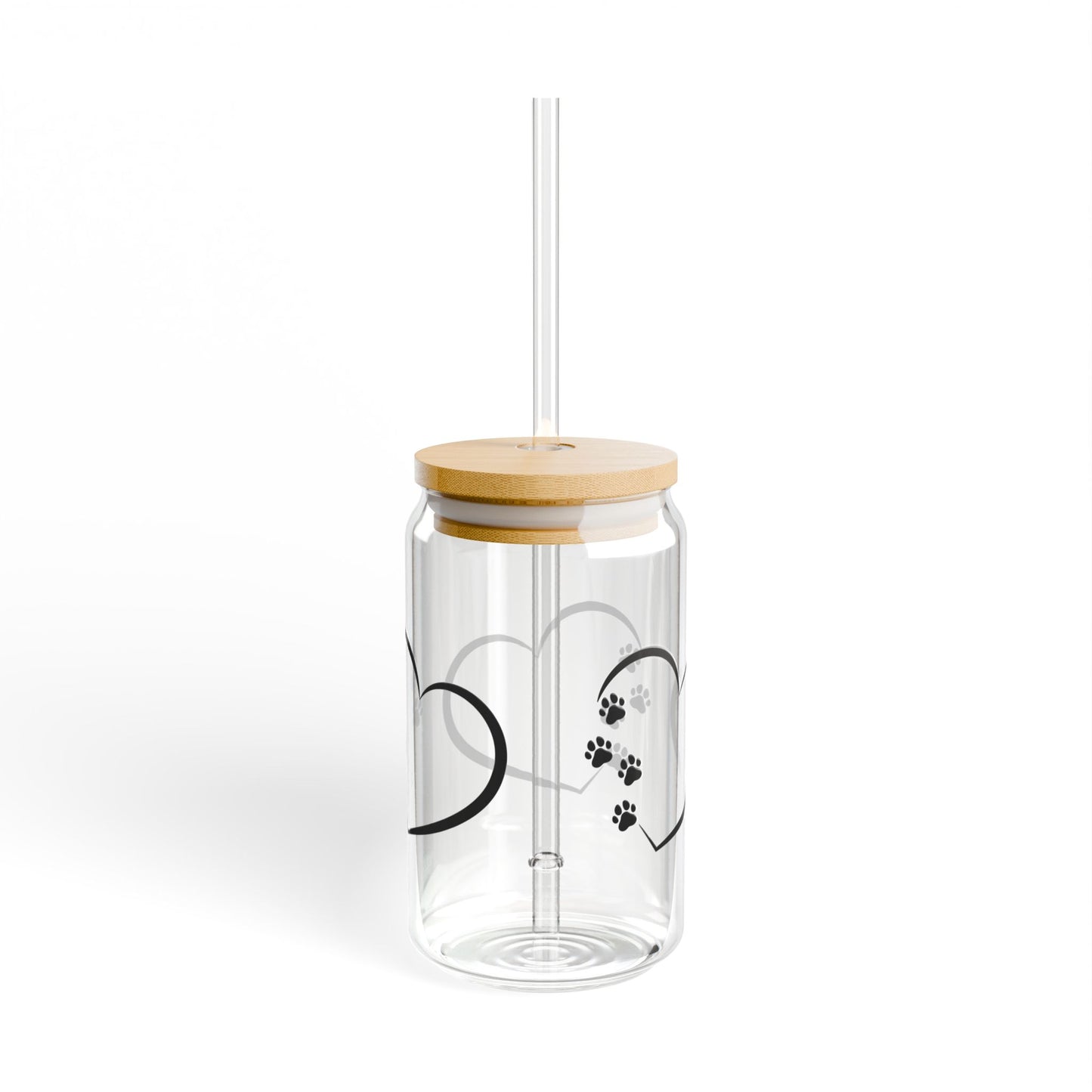 Heart Paw Print Sipper Glass, Pet Lover Gift, Eco-Friendly Drinkware, Party Favor, Dog Cat Owner