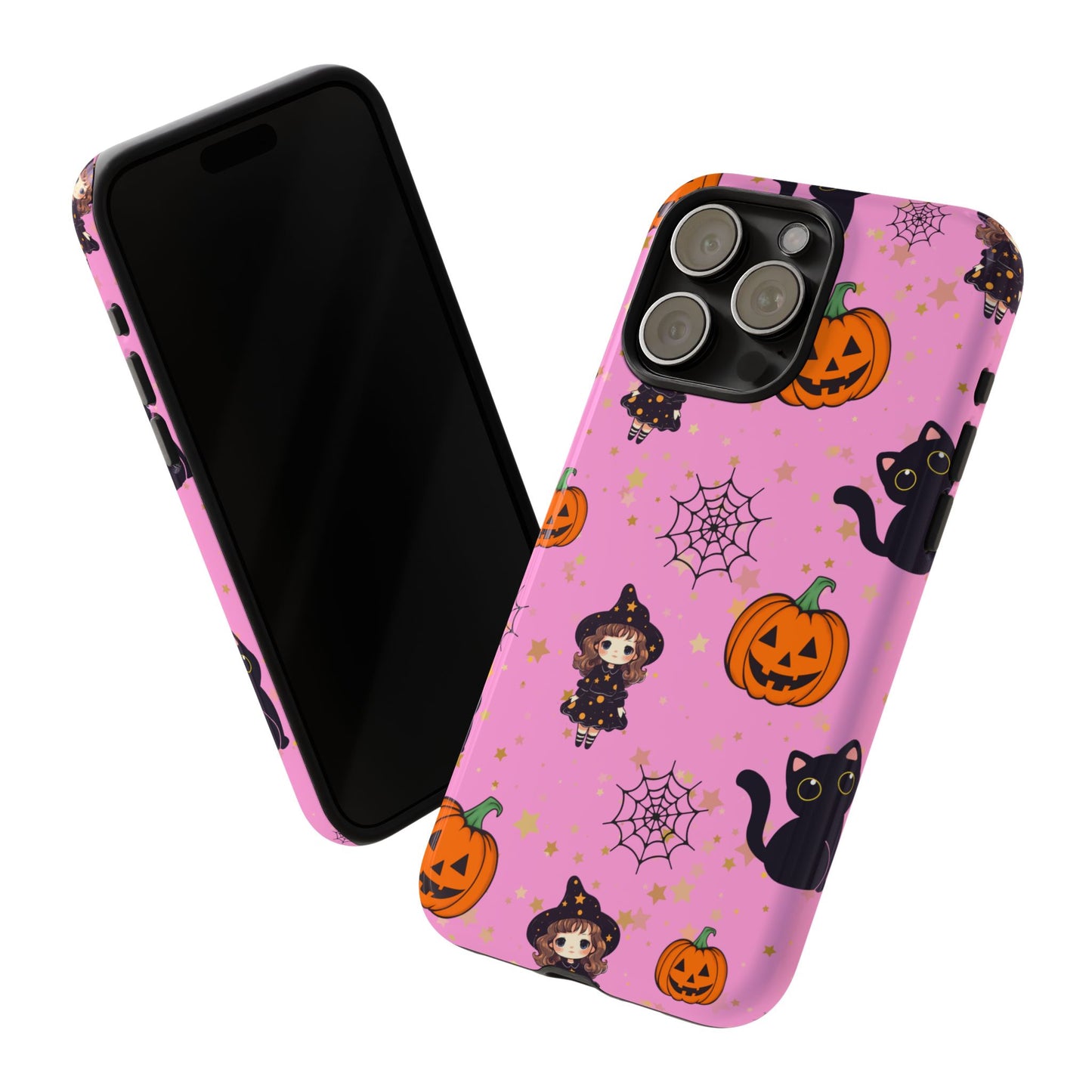 Pink Halloween Phone Case, Cute Witch and Cat Design, Spooky Fall Decor, Perfect Halloween Gift, Cute Cell Phone Case, Fun Pumpkin Design