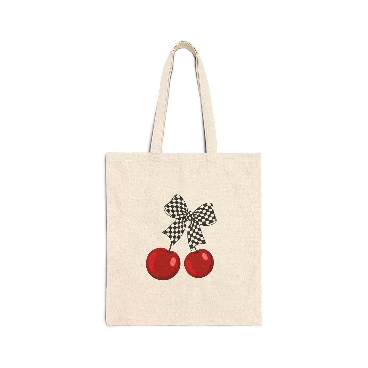 Cherry Print Canvas Tote Bag, Eco-Friendly Grocery Tote, Cute Gift for Mom, Chic Shopping Bag, Summer Accessory