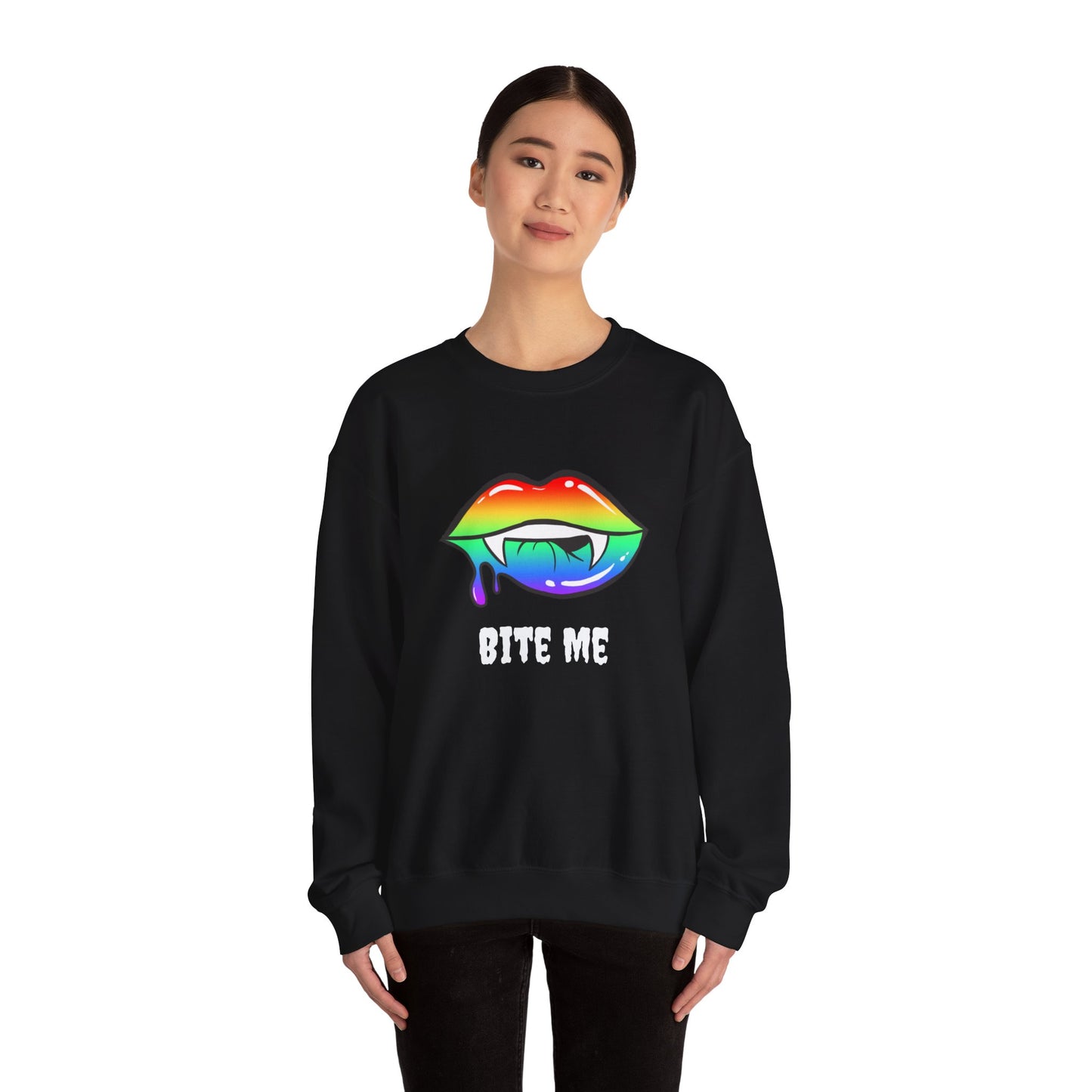 Colorful Vampire Fangs Crewneck Sweatshirt, Halloween Party Apparel, Spooky Fall Fashion, Unisex Sweatshirt, Halloween Sweatshirt,