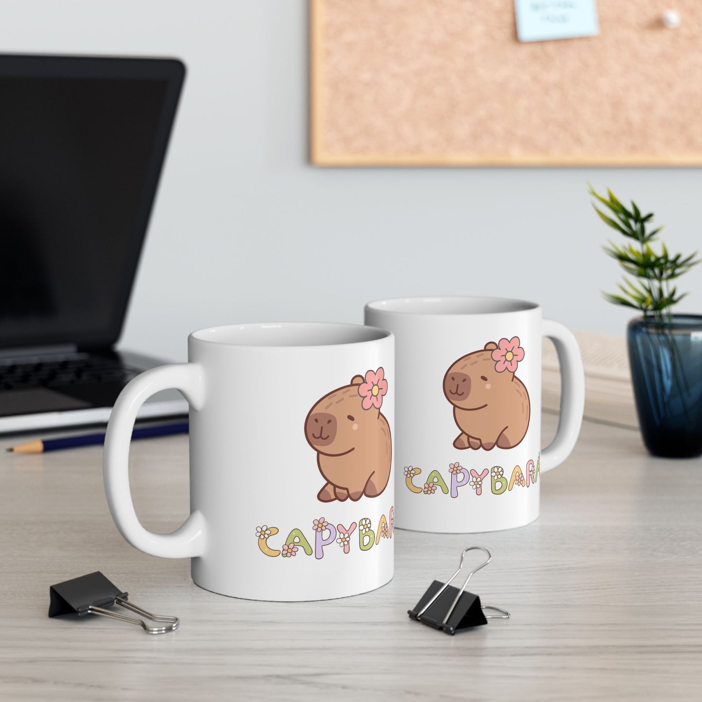 Cute Capybara Ceramic Mug with Floral Design