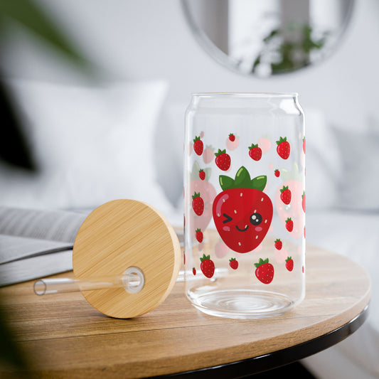 Cute Strawberry Sipper Glass, 16oz - Perfect for Summer Parties, Eco-Friendly Drinkware, Gifts for Fruit Lovers, Beach Picnic