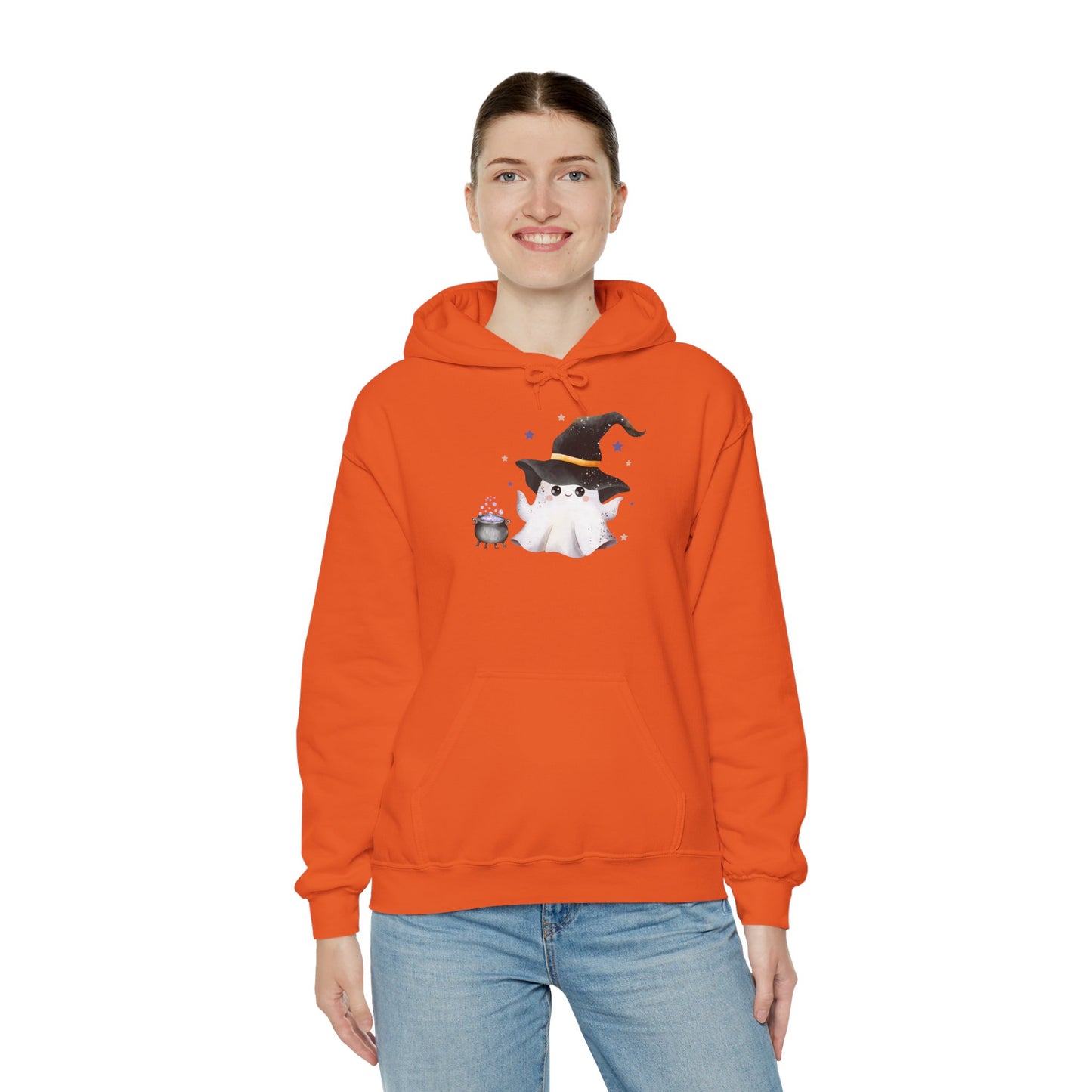 Cute Ghost Witch Halloween Sweatshirt, Cozy Hooded Sweatshirt, Spooky Fall Apparel, Unisex Halloween Clothing, Holiday Gift