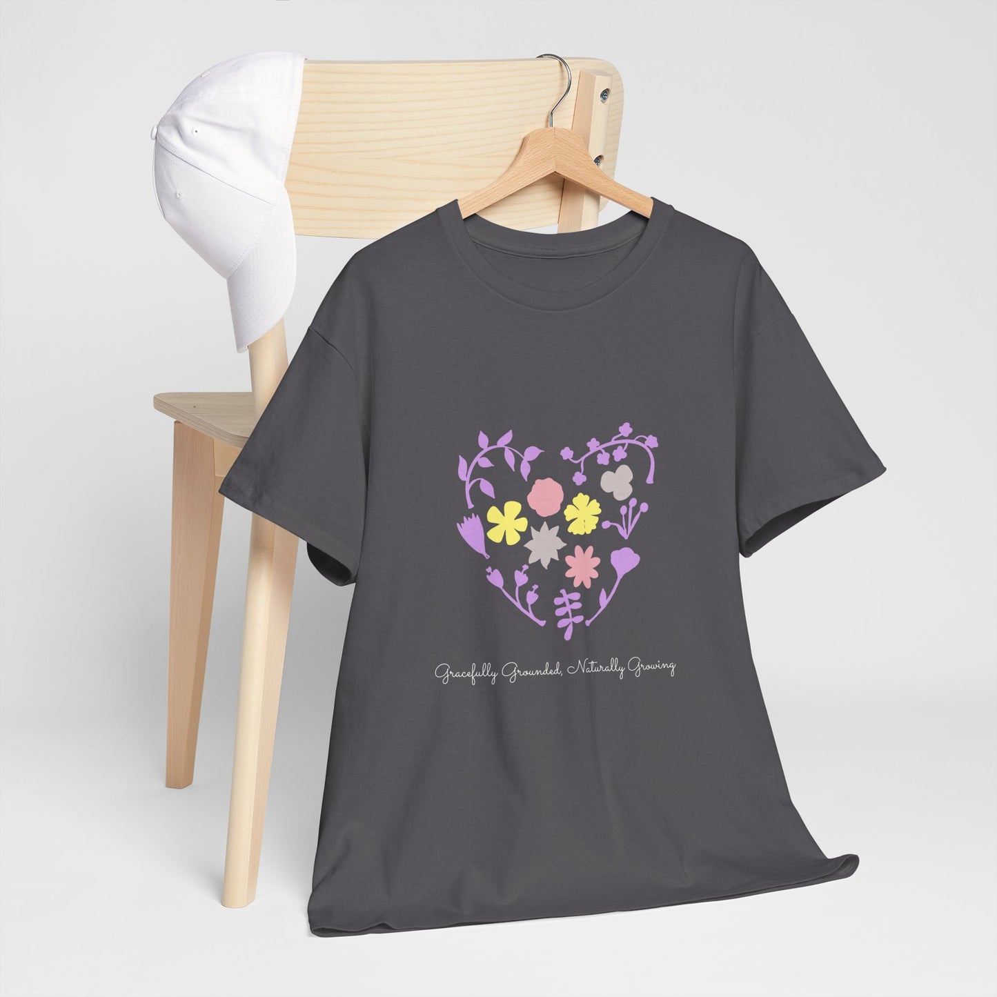Gracefully Grounded Short Sleeve Tee, Floral Heart Inspirational T-Shirt