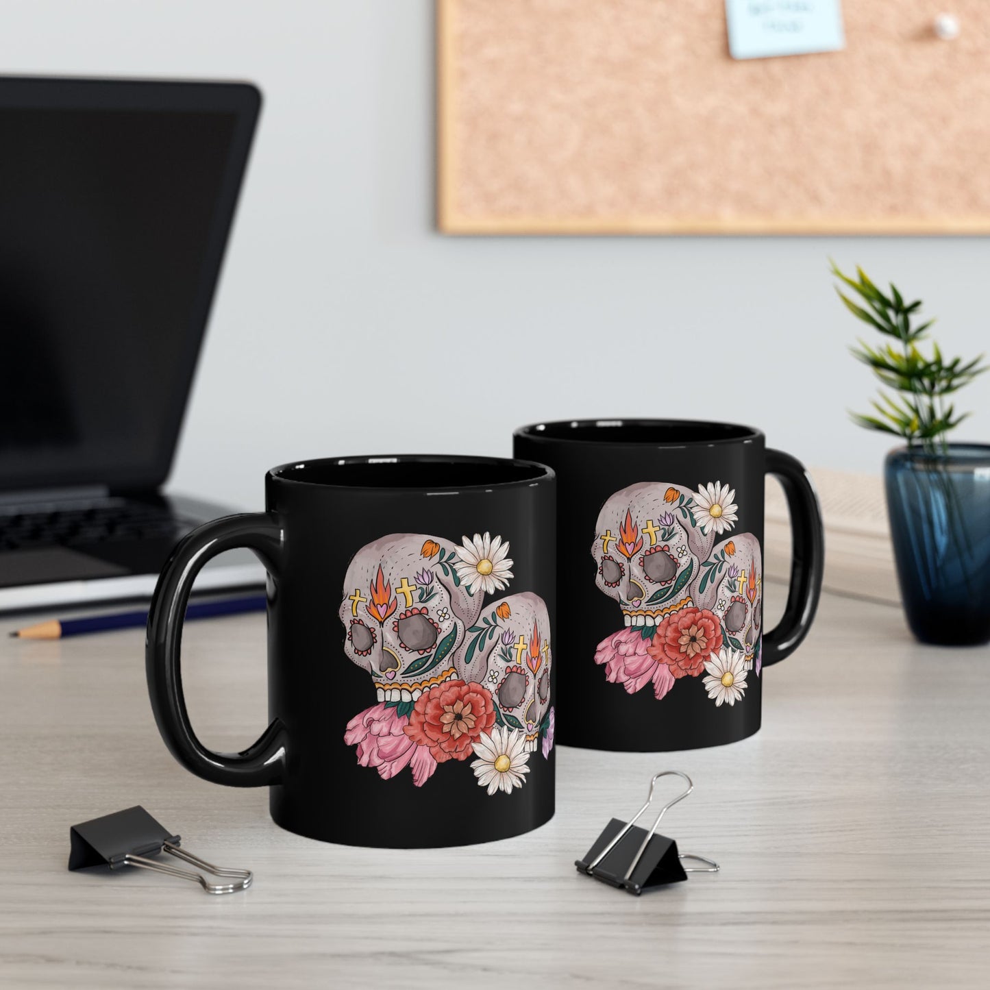 Artistic Sugar Skull Floral Mug - Perfect for Coffee Lovers, Gift for Halloween, Day of the Dead, Home Decor, Unique Art Mug