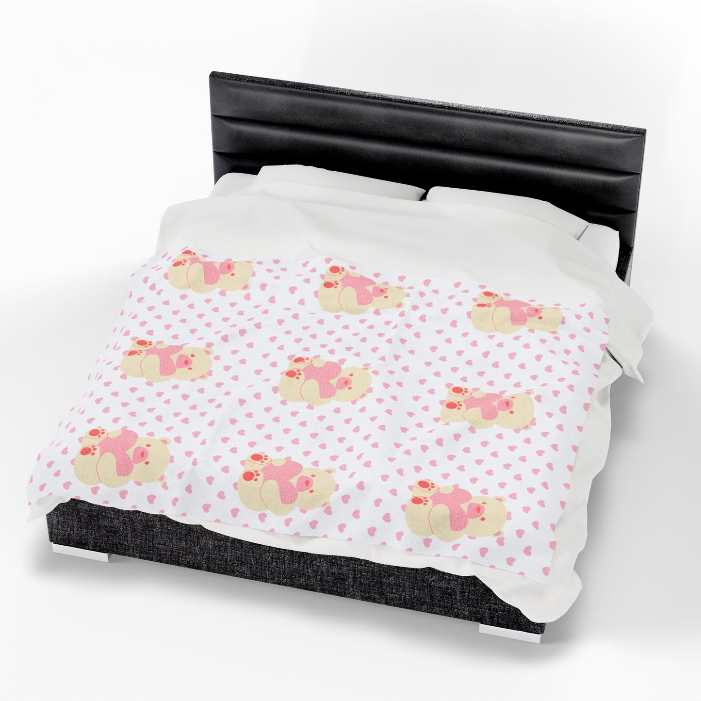 Cute Pink Teddy Bear Hearts Plush Blanket | Cozy Valentine’s Gift