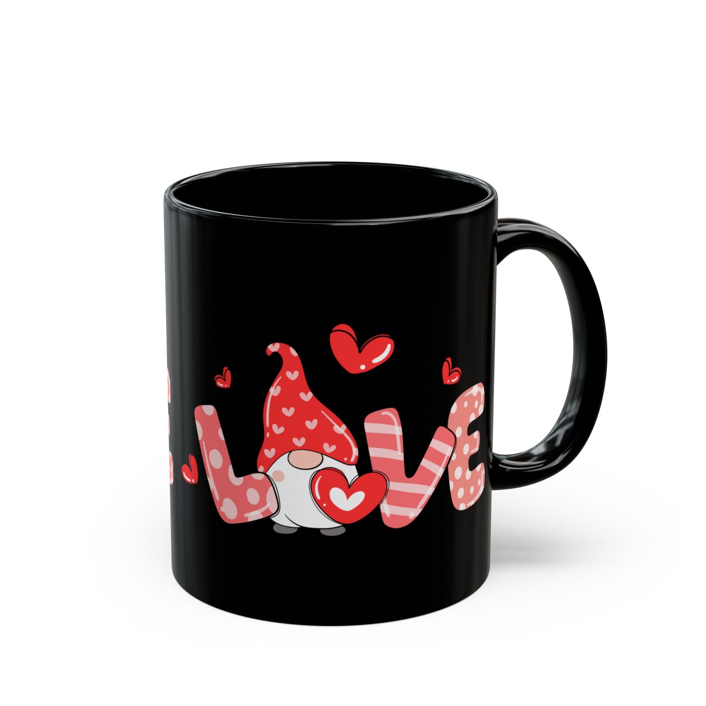 Black Valentine Gnome Mug, Red Heart Love Mug, Cute Gnome Coffee Cup, Romantic Gift for Her or Him, Valentine's Day Drinkware