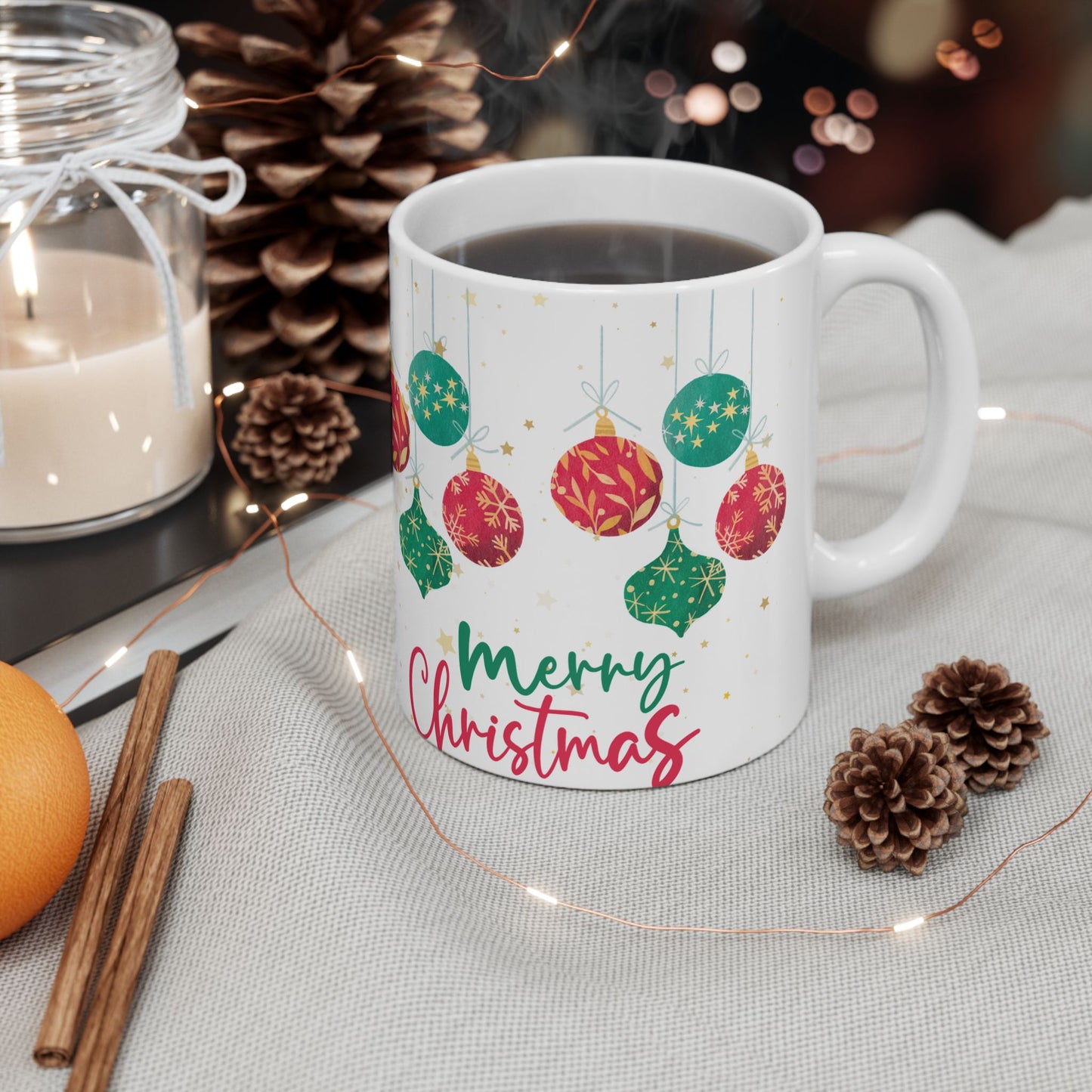 Festive Christmas Mug, Holiday Ornament Coffee Cup, Gift for Tea Lovers, Merry Christmas Beverage Container