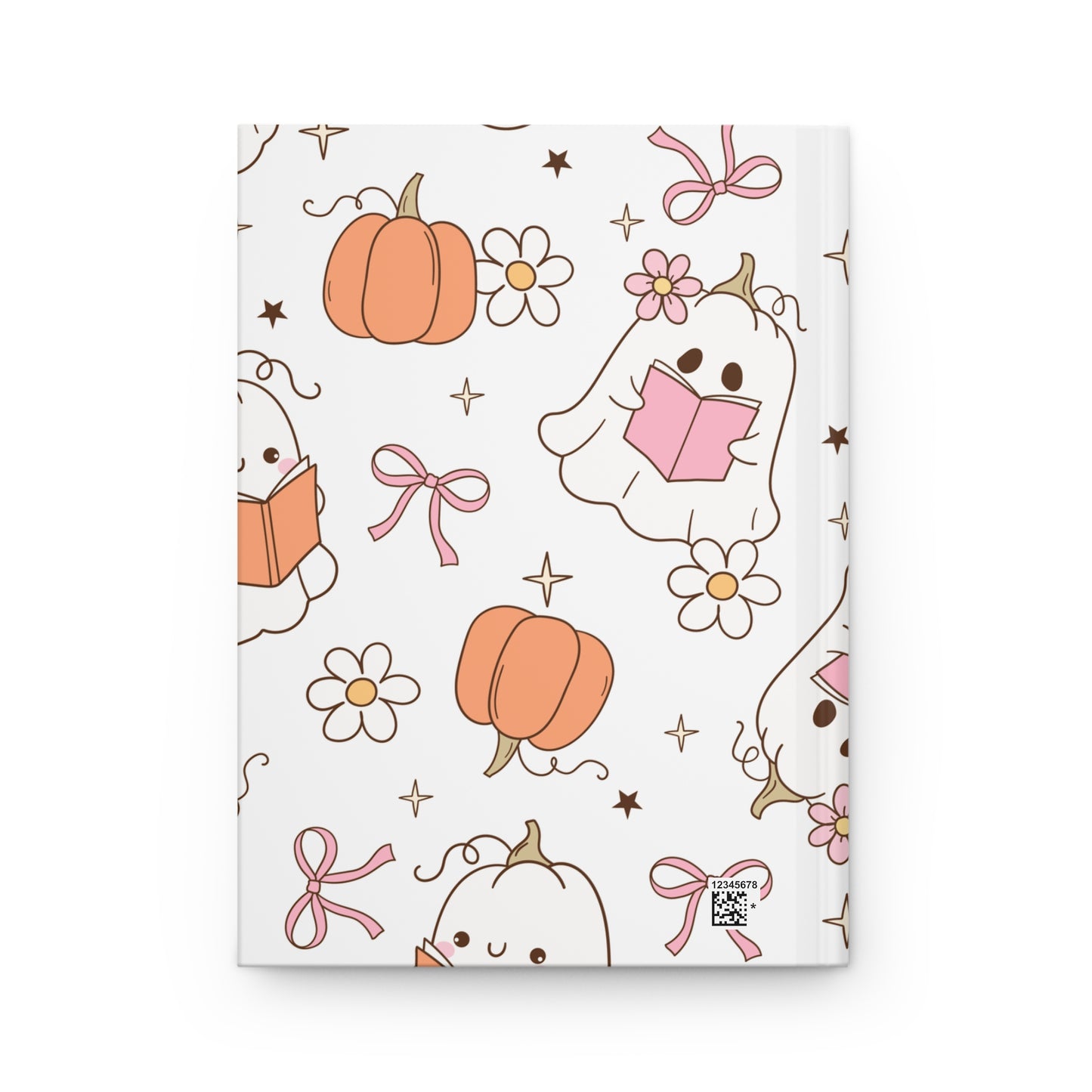Cute Pink Ghost and Pumpkin Hardcover Journal for Fall,  Aesthetic Writing Notebook, Halloween Gift, Stationery Lovers, Kawaii Journal
