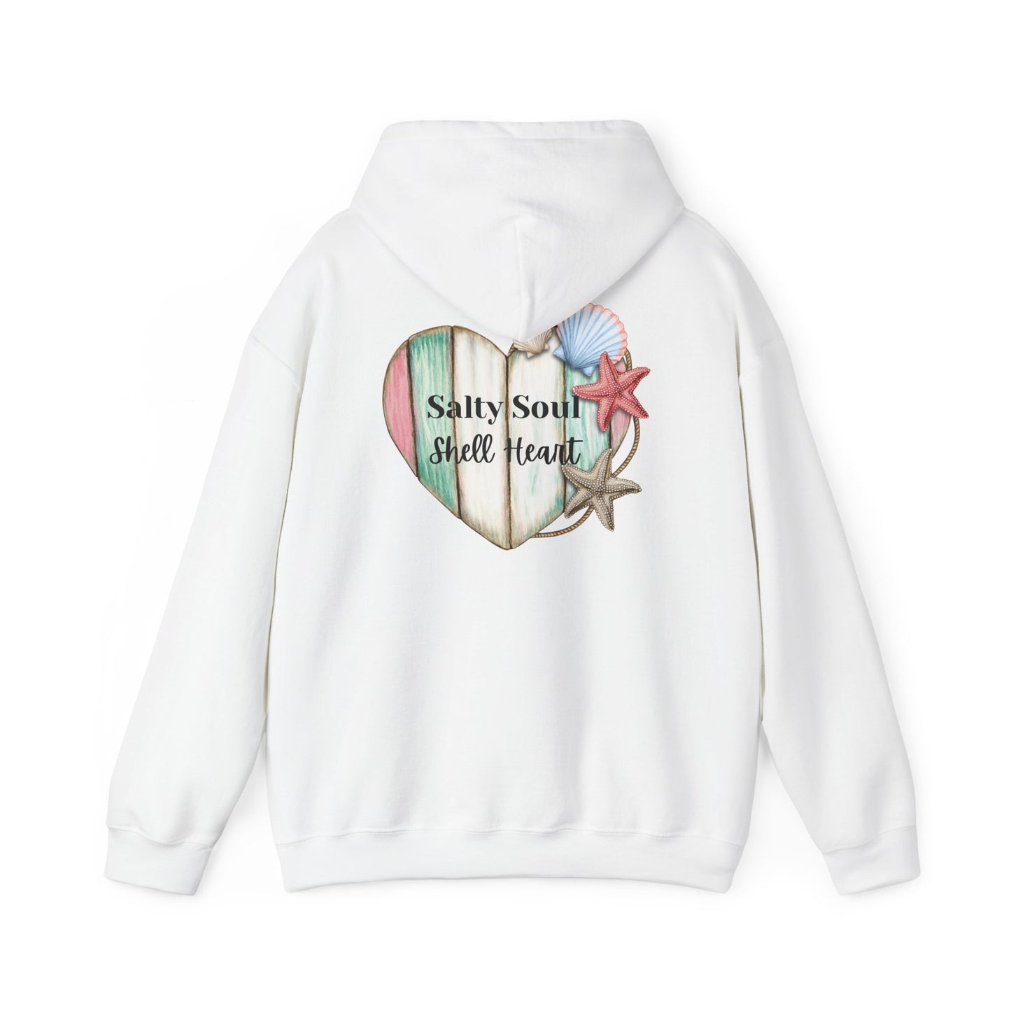 Salty Soul Shell Heart Hoodie, Beach Lover Coastal Sweatshirt for Ocean Vibes, Summer Vibes Gift