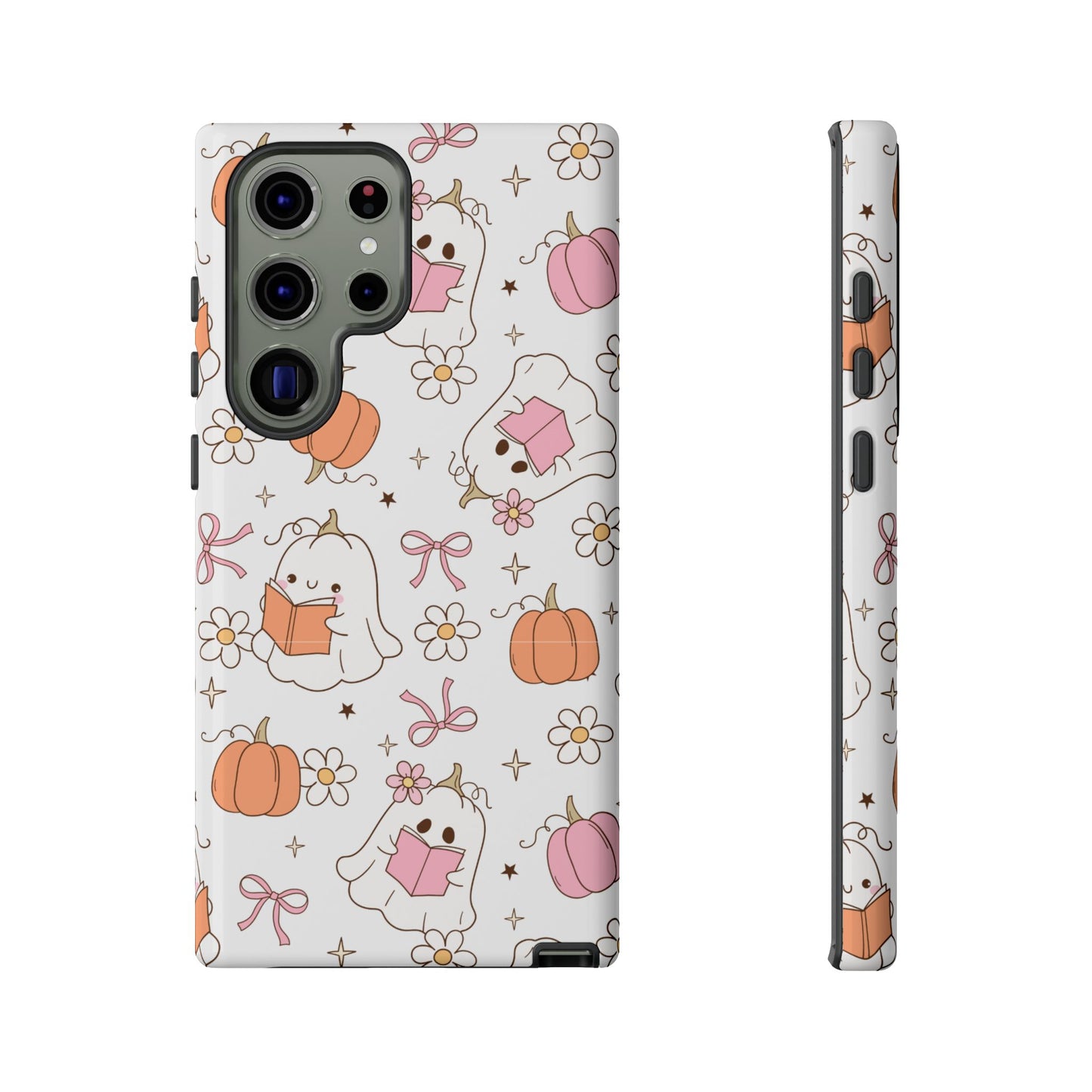 Pink Ghost and Pumpkin Phone Case, Halloween Decor, Girlfriend Gift, Kawaii Phone Cover, Fall Accessories