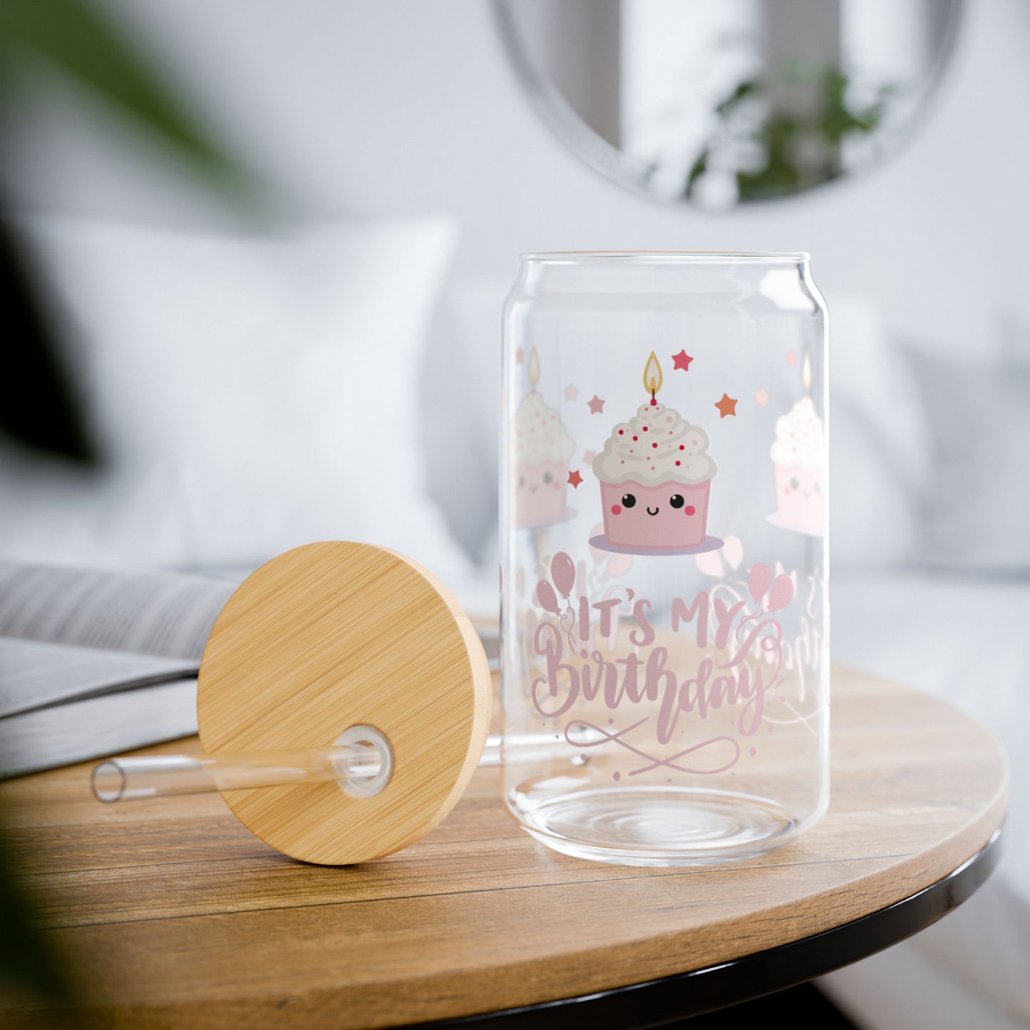 Pink Cupcake It's My Birthday Sipper Glass, Perfect for Parties, Fun Gift for Friends, Kids, Celebrations