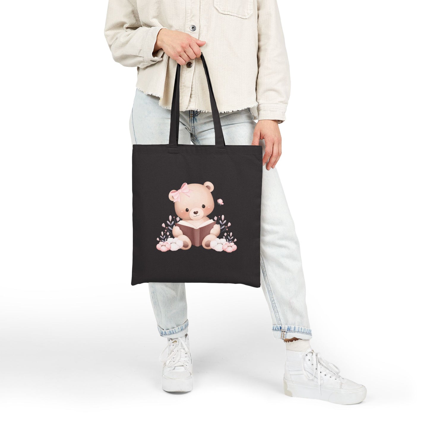 Cute Bear Reading Tote Bag, Eco-Friendly Shopping Bag, Gift for Kids, Animal Lover Tote, Baby Shower Tote, Nursery Decor