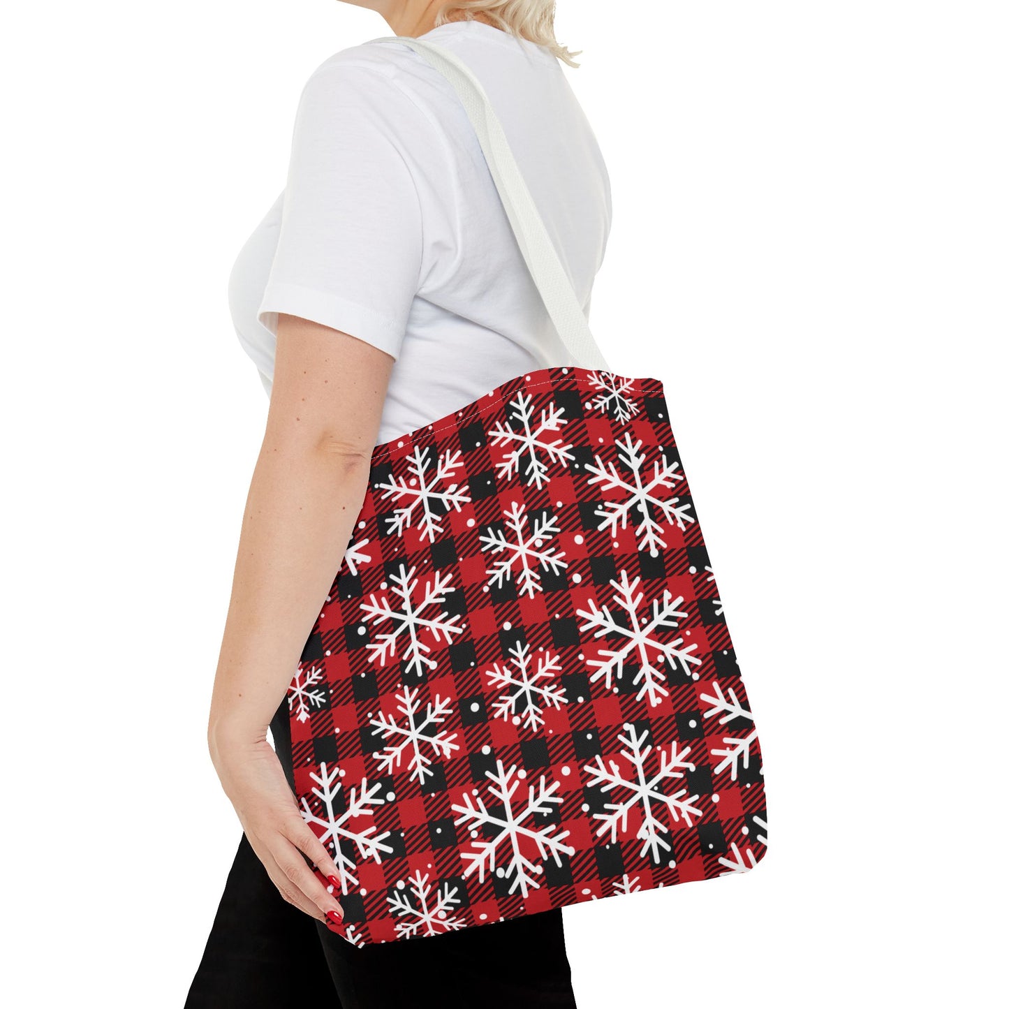 Red Buffalo Plaid Snowflake Tote Bag – Cozy Winter Accessory