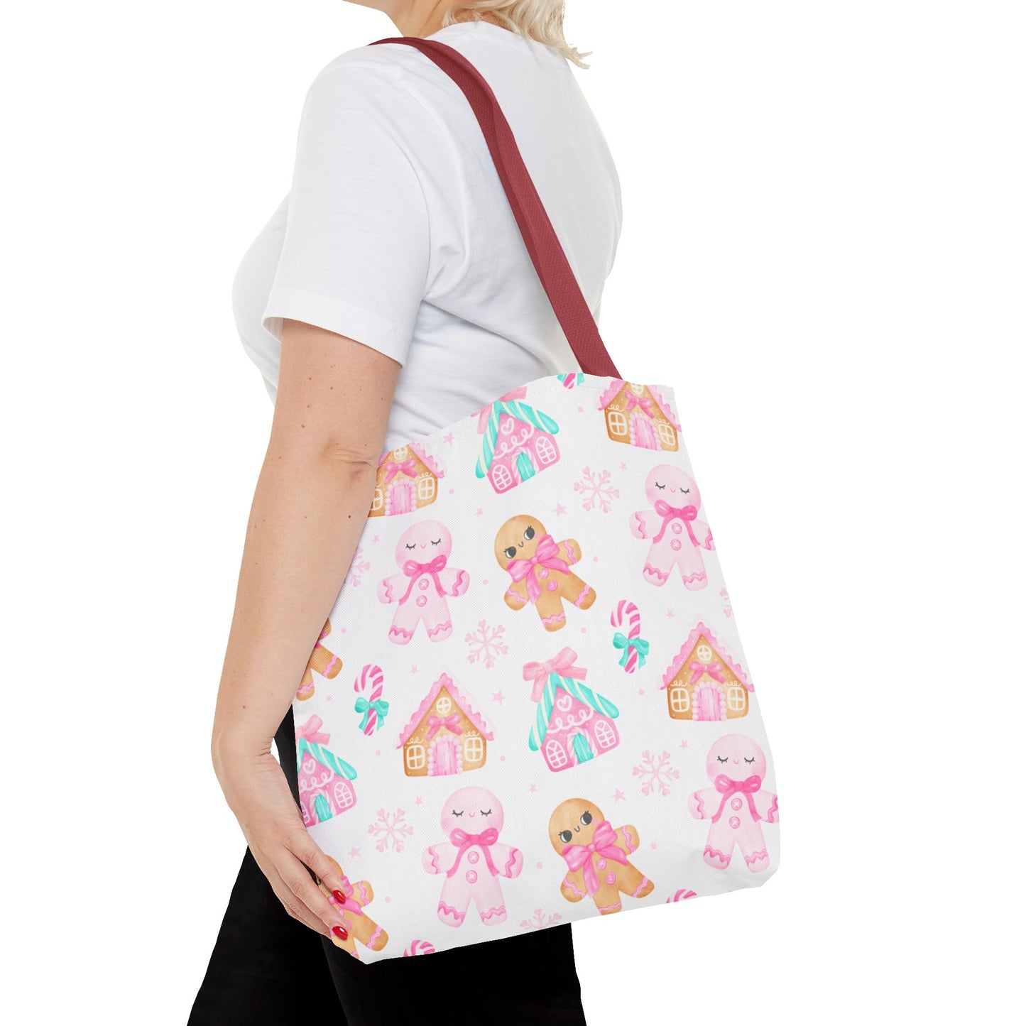 Pink Gingerbread Tote Bag | Cute Candy Cane Gift Bag, Christmas Shopping, Festive Holiday Tote, Winter Carryall, Seasonal Accessory