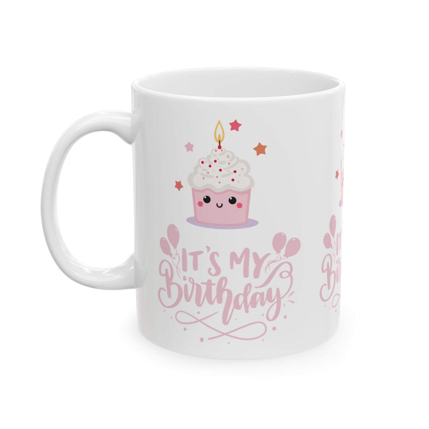 Cute Pink Birthday Mug with Cupcake Design, Perfect Gift for Birthdays, Celebrations, and Parties, Ceramic Coffee Mug
