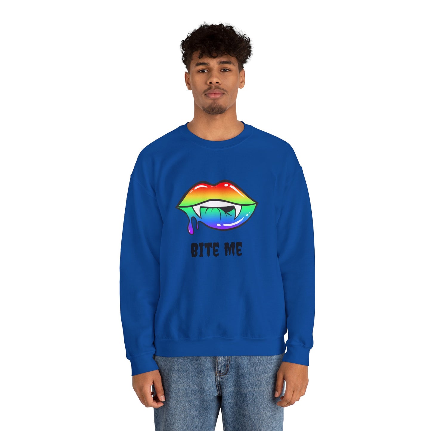 Colorful Vampire Fangs Crewneck Sweatshirt, Halloween Party Apparel, Spooky Fall Fashion, Unisex Sweatshirt, Halloween Sweatshirt,
