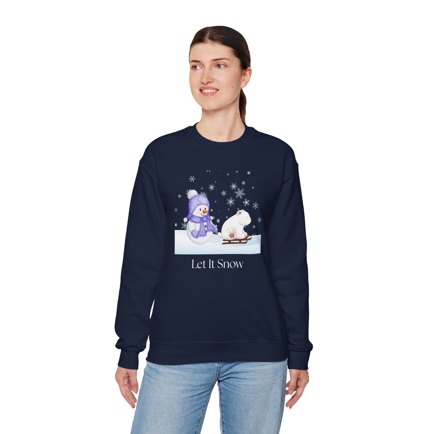 Let It Snow Sweatshirt, Cute Snowman and Polar Bear Winter Scene | Cozy Holiday Crewneck for Christmas an Winter Lovers