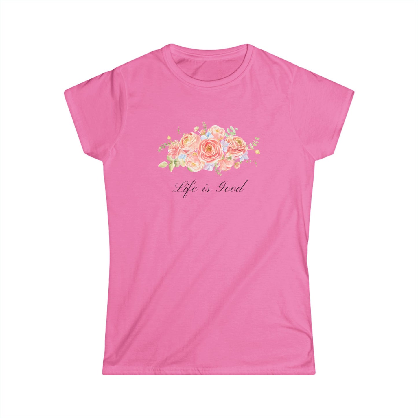 Women's Floral Quote Tee - Life is Good, Comfortable t-shirt, Gift for Her, Casual Wear, Summer Fashion, Positive Vibes