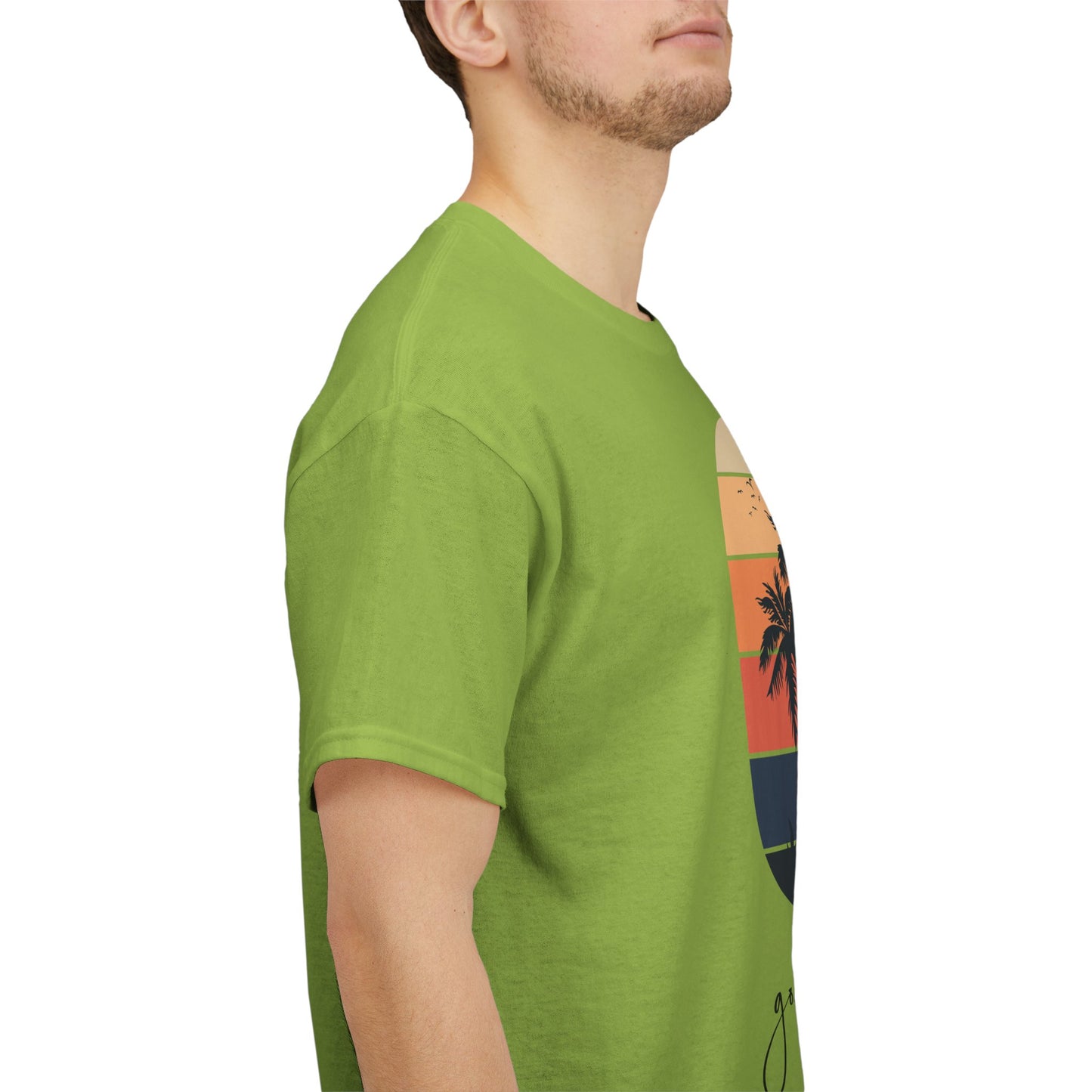 T-Shirt with Sunset Palm Graphic, Good Vibes Only Tee, Relaxed Style, Beachwear Inspiration, Summer Outfits, Vacation Casual