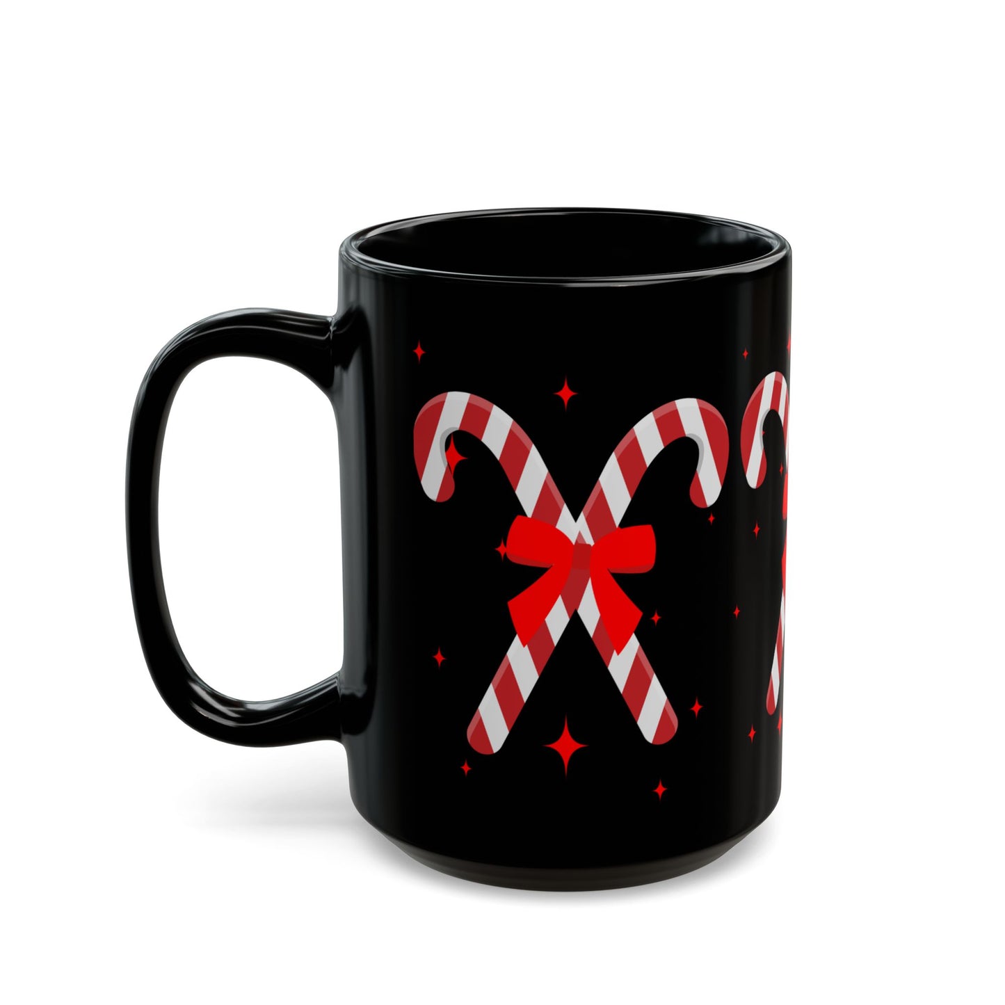 Candy Cane Black Ceramic Mug – Festive Christmas Coffee Cup with Red Bow Design