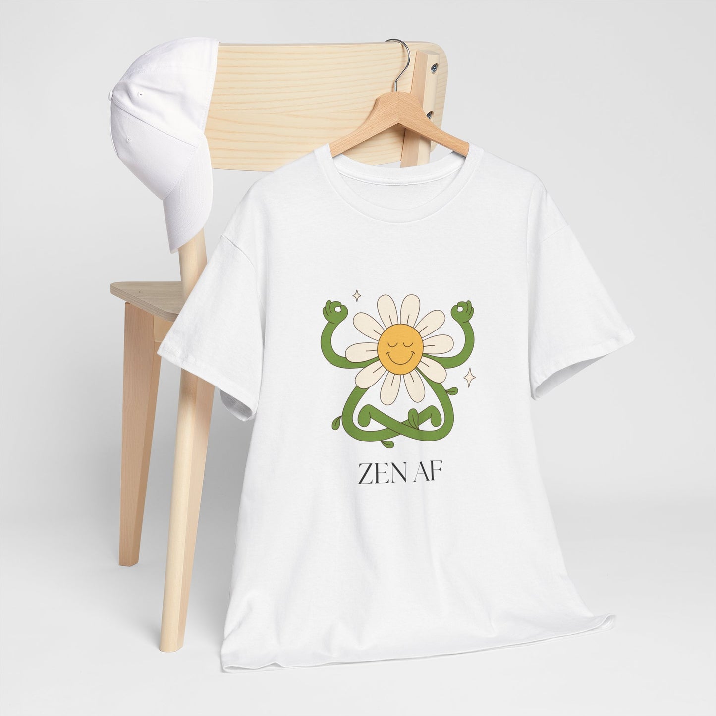 Zen AF Daisy Unisex Heavy Cotton Tee, Relaxed Fit Shirt, Positive Vibes Tee, Gift for Mindfulness, Casual Wear for Every Occasion