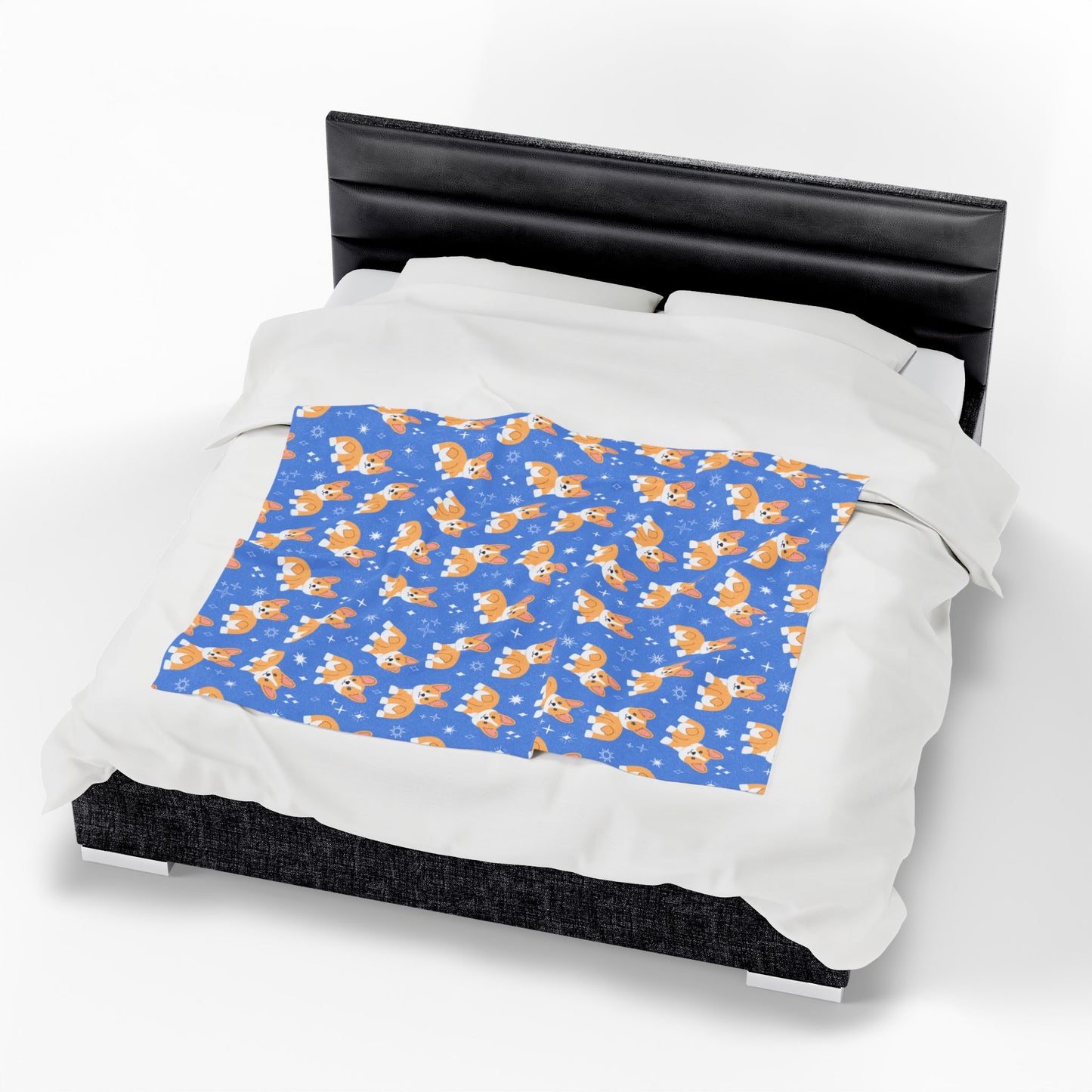 Blue Corgi Pattern Velveteen Plush Blanket, Cozy Corgi Throw Blanket, Soft Pet Blanket, Cute Dog Decor for Home, Gift for Dog Lovers