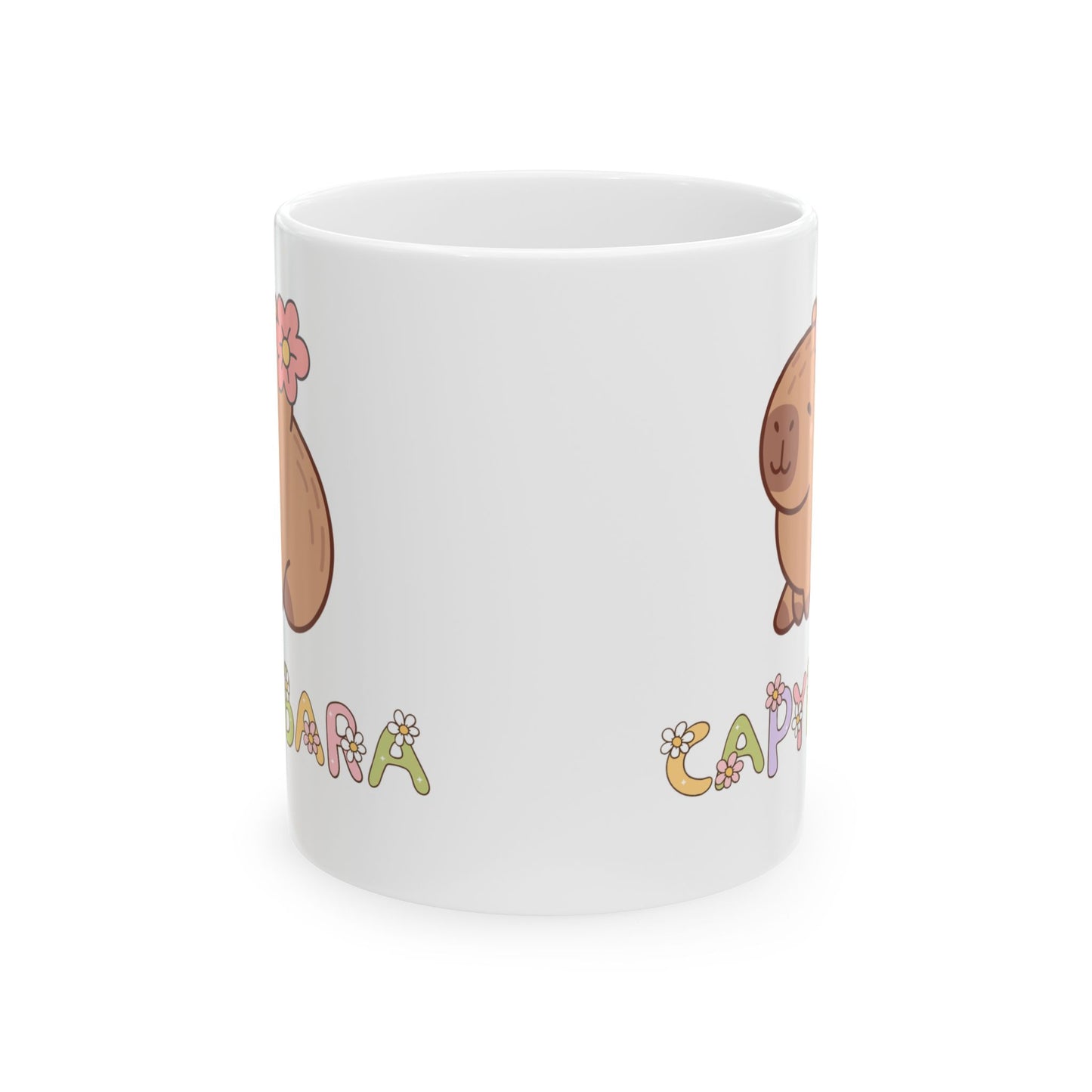 Cute Capybara Ceramic Mug with Floral Design