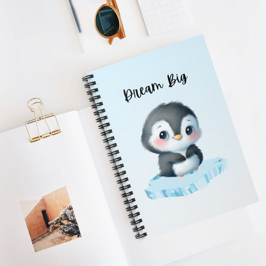 Dream Big Penguin Spiral Notebook - Cute Gift for Kids, School Supplies, Journaling, Back to School, Motivational Stationery